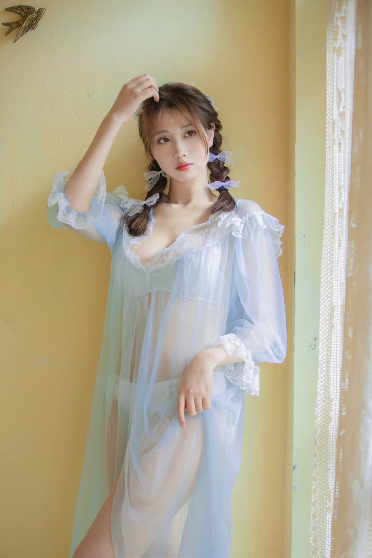 次元少女念雪ww蓝纱衣主题私房性感蓝色薄纱裙透视秀白色内衣完美诱惑写真40P