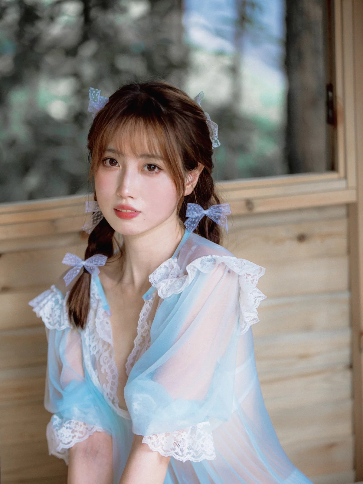 次元少女念雪ww蓝纱衣主题私房性感蓝色薄纱裙透视秀白色内衣完美诱惑写真40P
