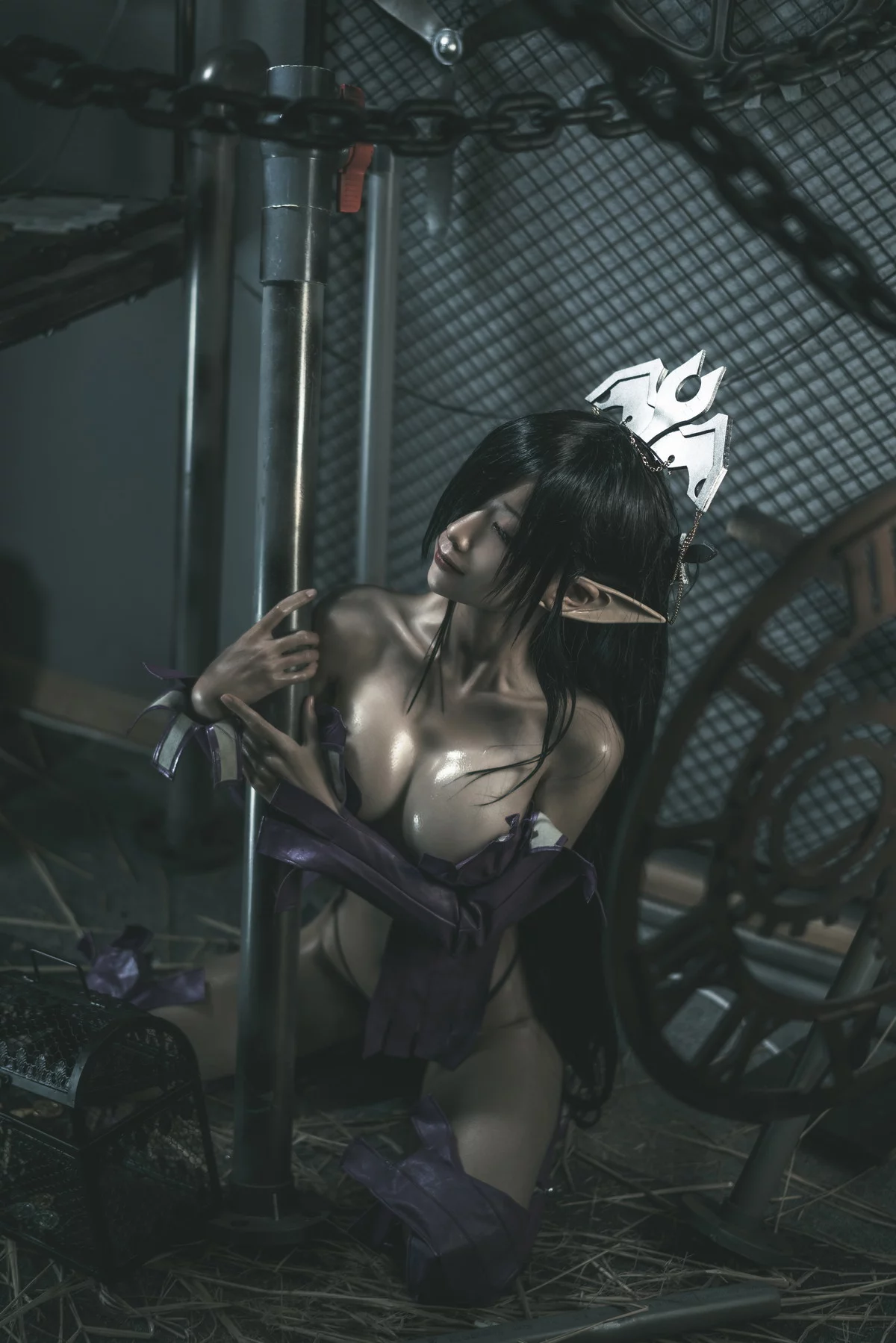 动漫博主蠢沫沫黑兽女王主题私房性感情趣服饰露黑色内衣秀油亮肌肤诱惑写真35P