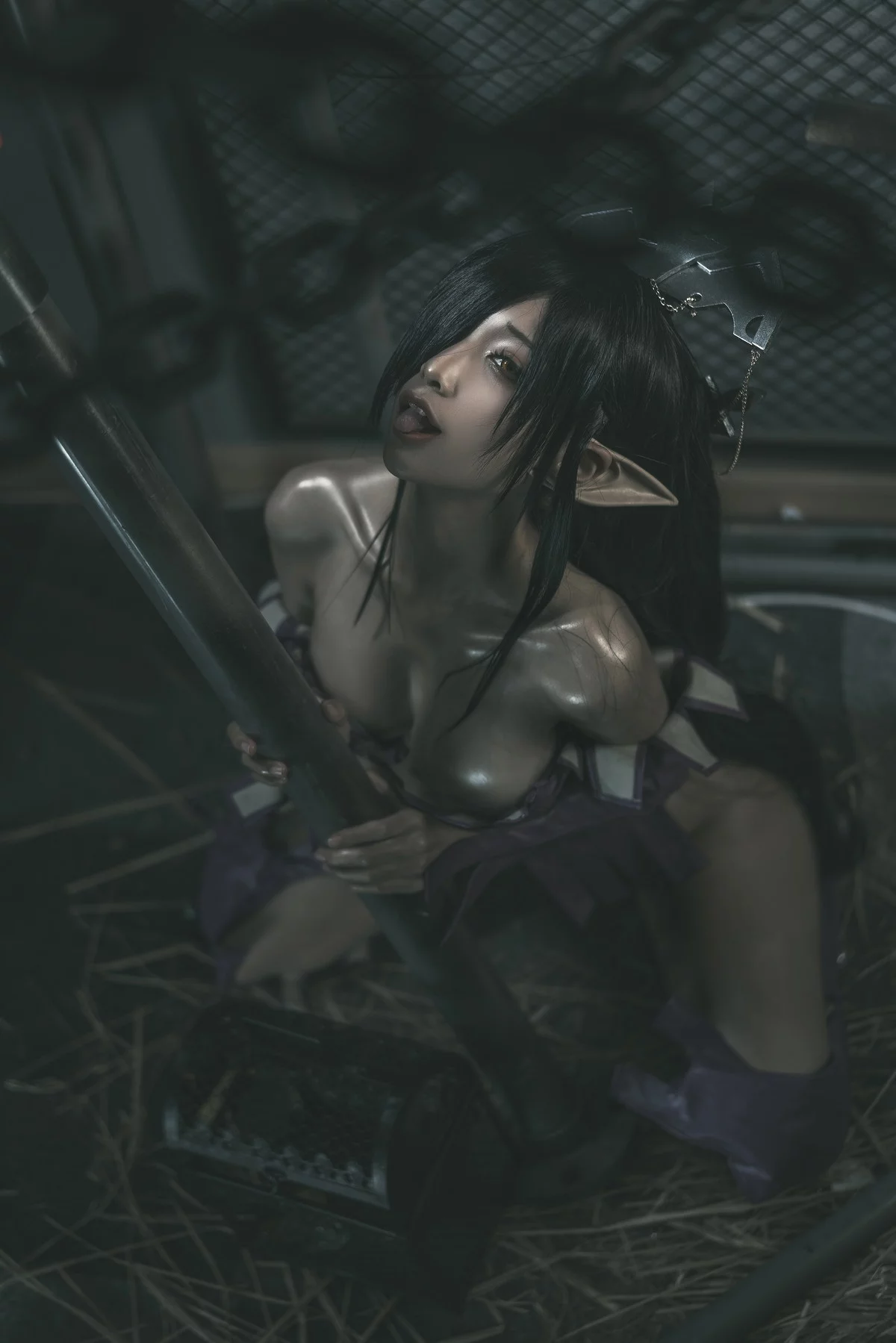 动漫博主蠢沫沫黑兽女王主题私房性感情趣服饰露黑色内衣秀油亮肌肤诱惑写真35P