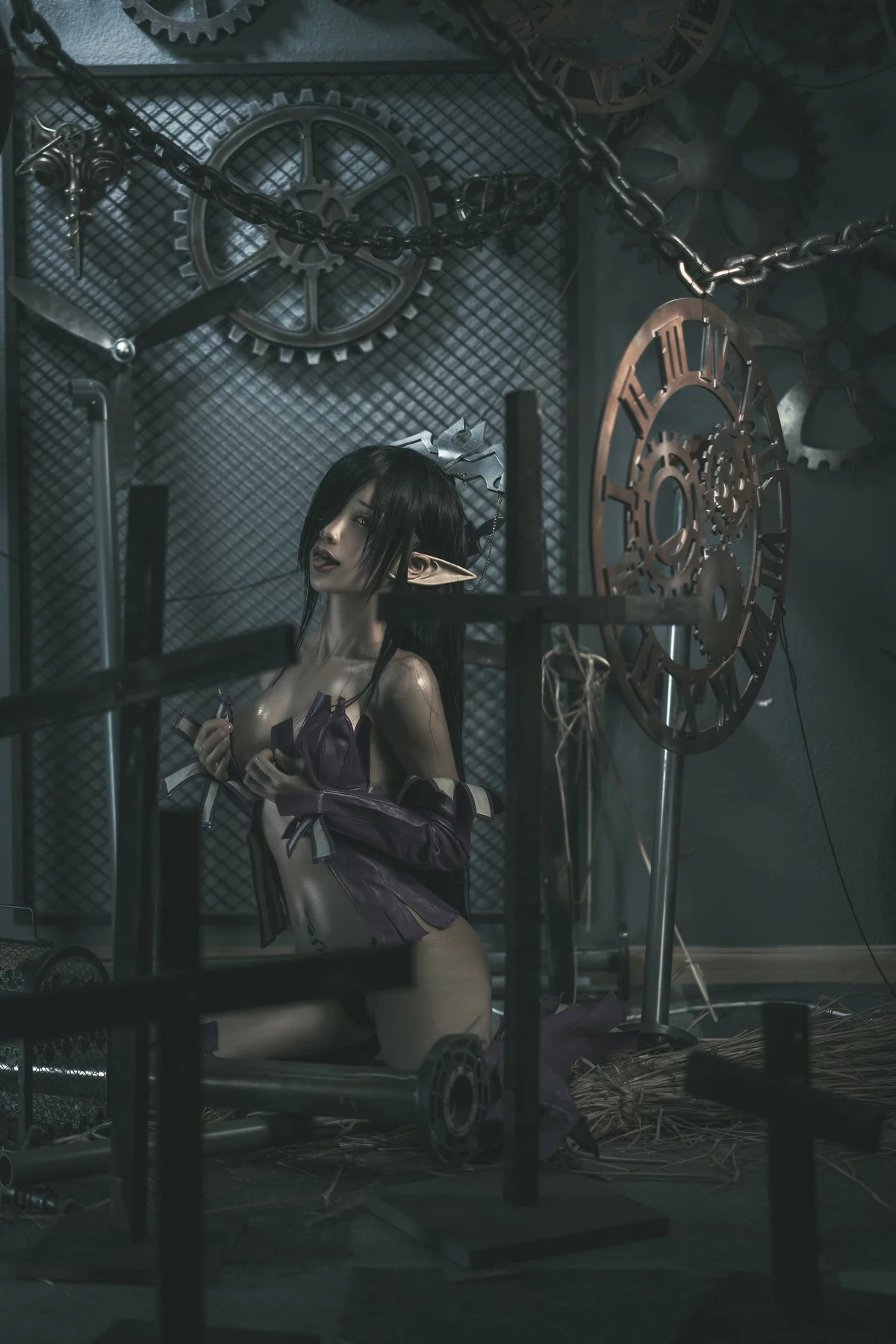 动漫博主蠢沫沫黑兽女王主题私房性感情趣服饰露黑色内衣秀油亮肌肤诱惑写真35P