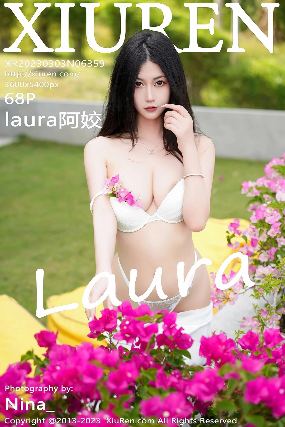 XiuRen第6359期_模特laura阿姣蓝色短款上衣配白色长裤半脱秀丰满身材诱惑写真68P