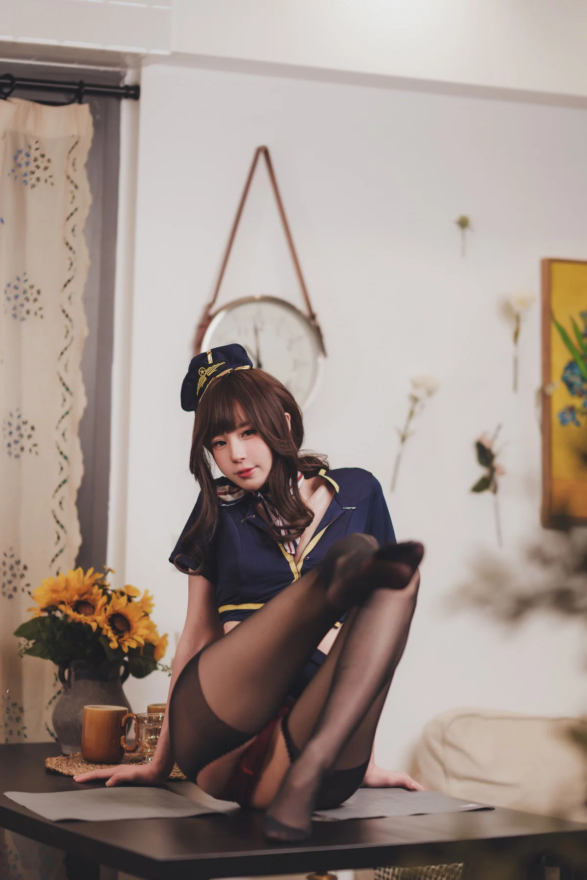 网络美女西园寺南歌空姐主题私房性感空姐制服配开档黑丝秀翘臀美腿诱惑写真52P