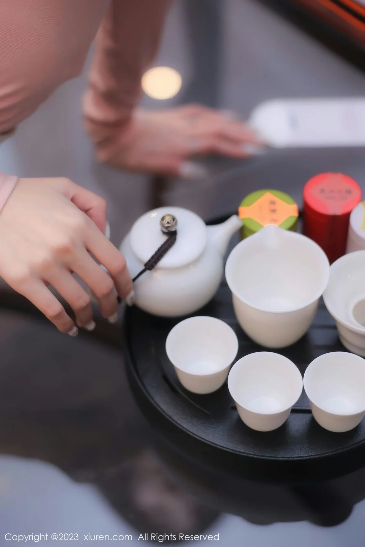 XiuRen第6367期_模特谢小蒽性感粉色上衣配白短裙露超薄无内肉丝撩人诱惑写真91P