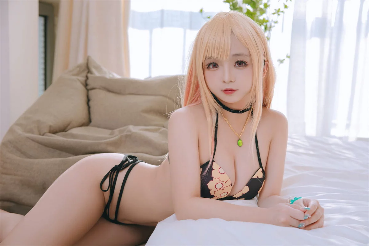 Cosplay美女日奈娇喜多川海梦泳装主题性感白T配格子裙半脱露比基尼诱惑写真65P