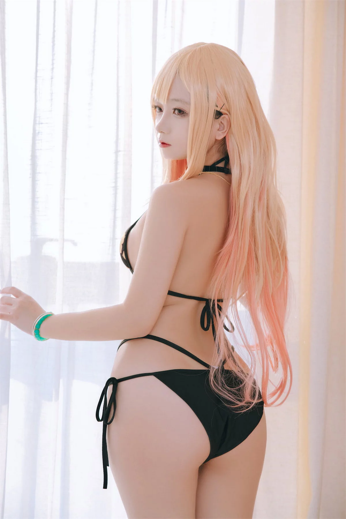 Cosplay美女日奈娇喜多川海梦泳装主题性感白T配格子裙半脱露比基尼诱惑写真65P