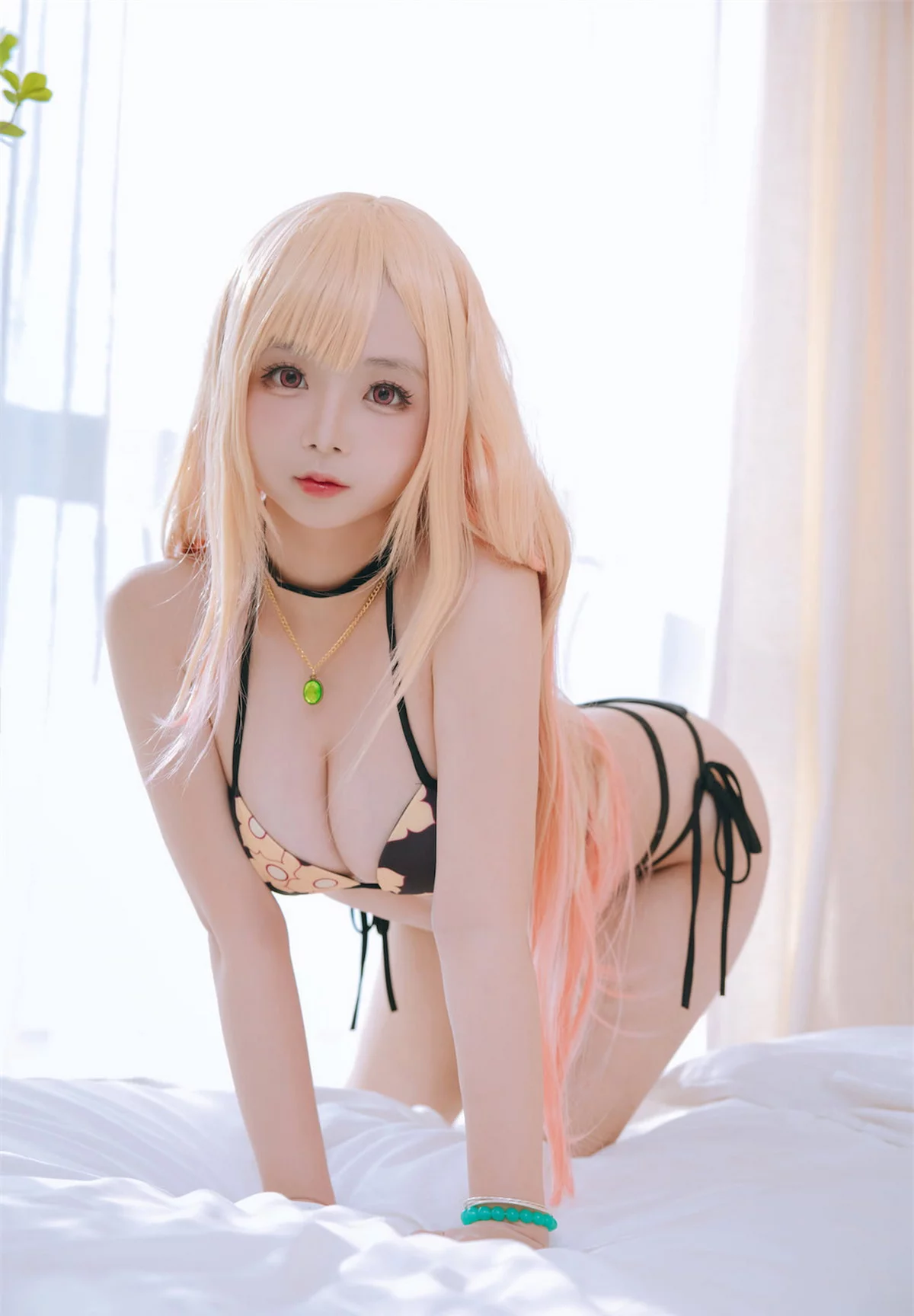 Cosplay美女日奈娇喜多川海梦泳装主题性感白T配格子裙半脱露比基尼诱惑写真65P