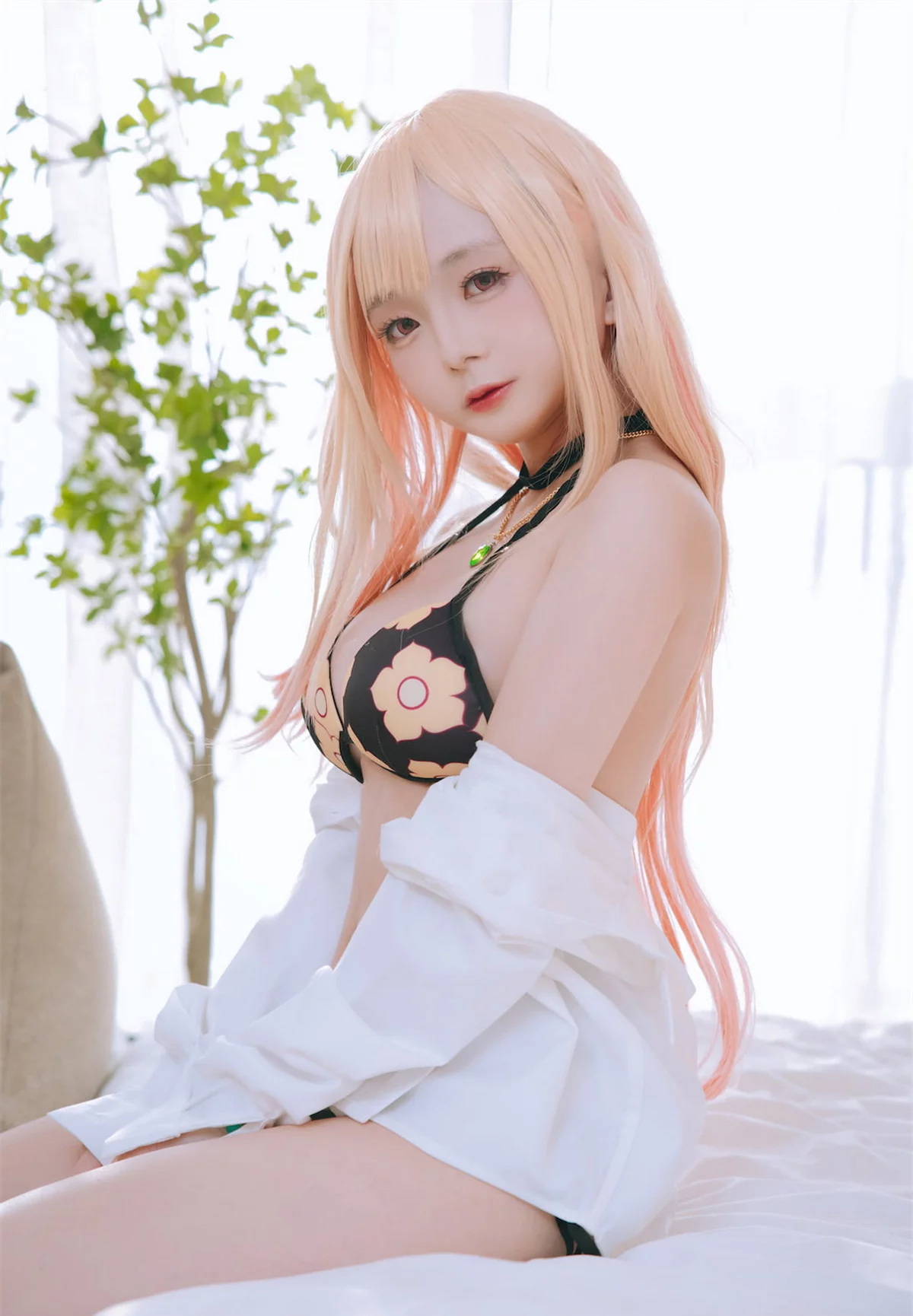 Cosplay美女日奈娇喜多川海梦泳装主题性感白T配格子裙半脱露比基尼诱惑写真65P