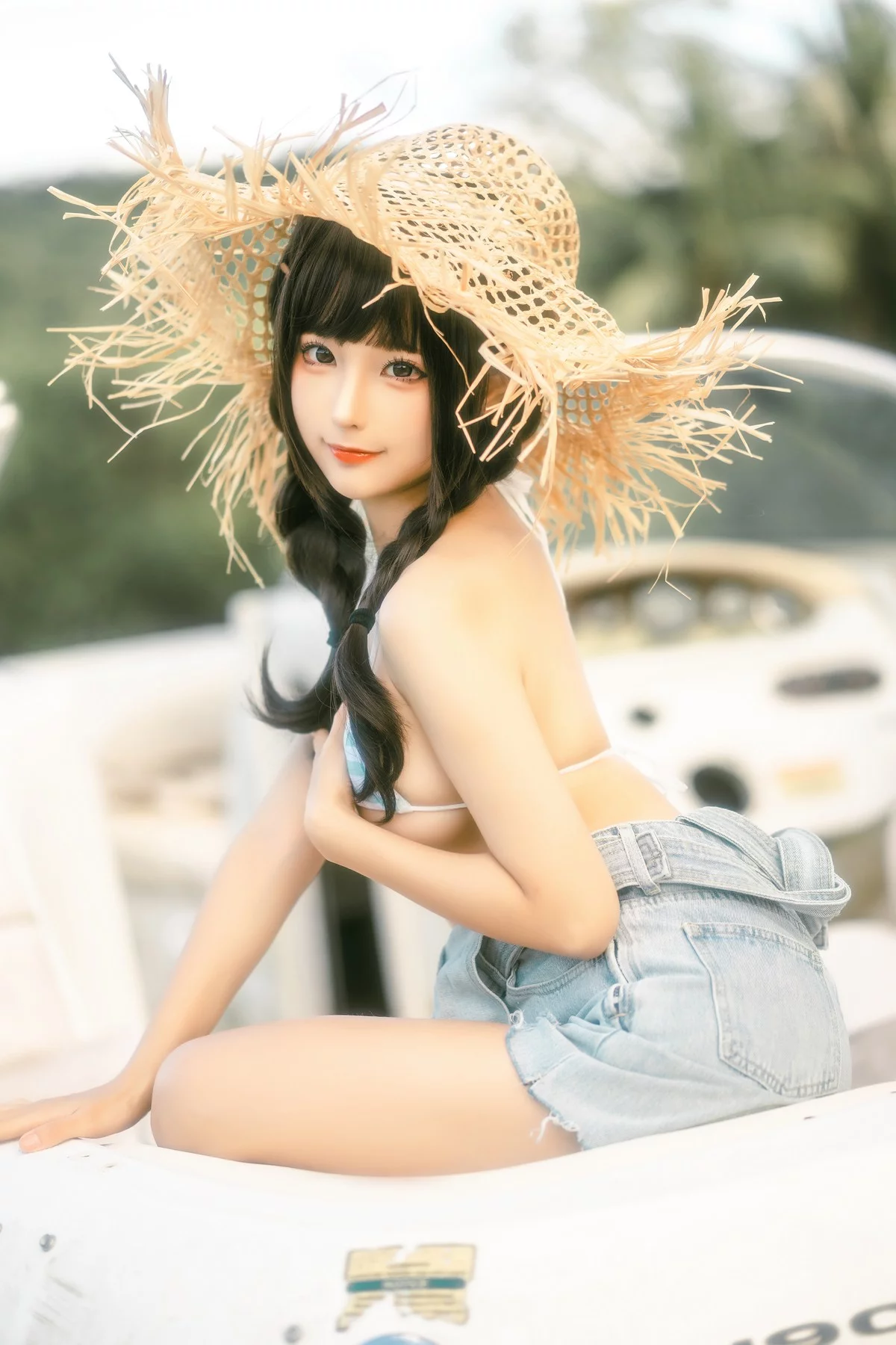 动漫博主蠢沫沫废船记主题户外脱牛仔背带服露三点式内衣秀豪乳遮点诱惑写真116P