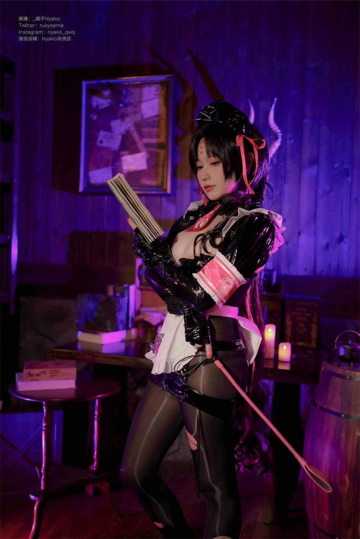 网络美女Nyako喵子杀生院女仆主题性感黑色皮质女仆装配破烂黑丝撩人诱惑写真40P