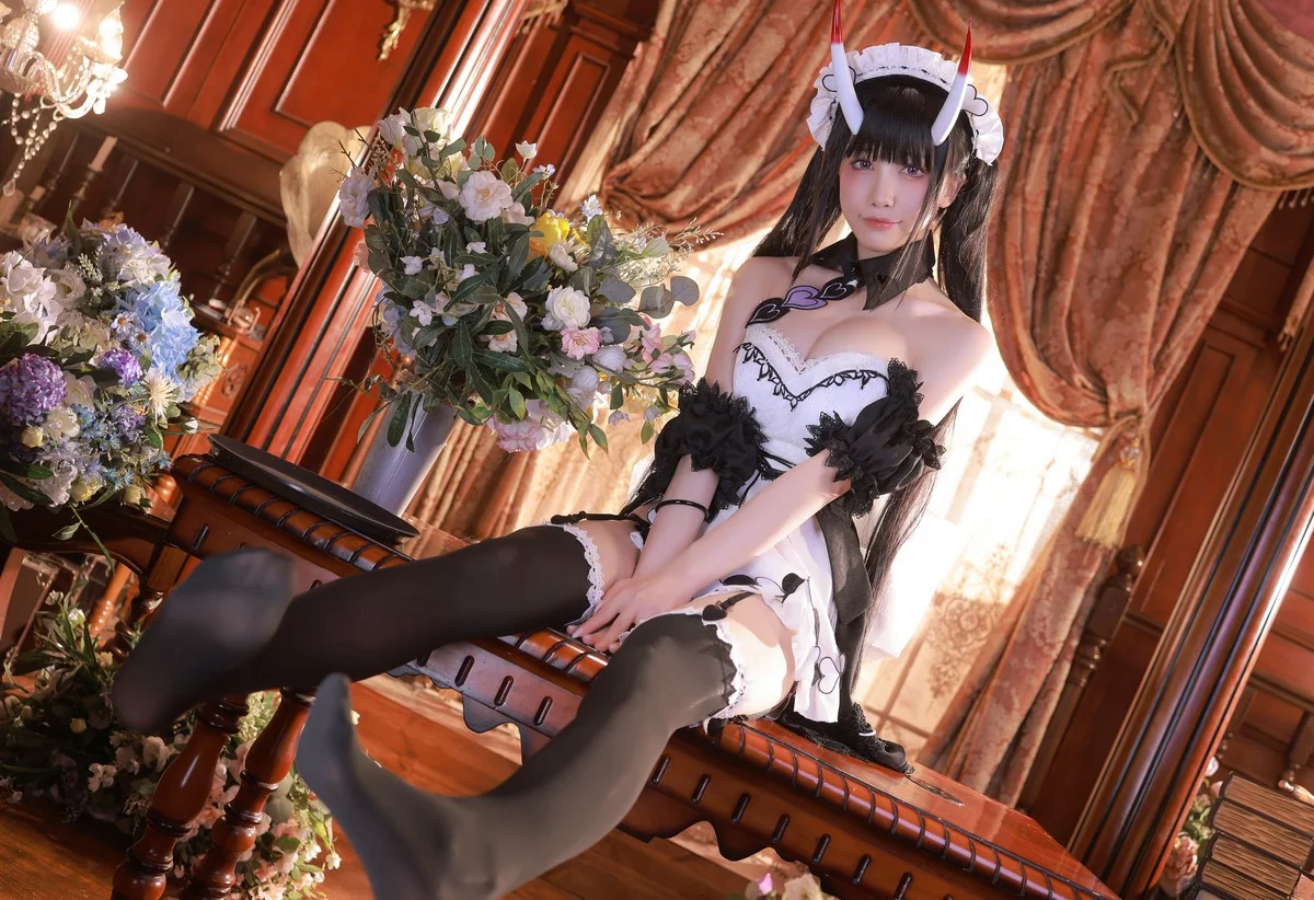 动漫博主水淼Aqua-Noshiro-maid主题私房性感黑白女仆装配黑丝吊袜诱惑写真61P