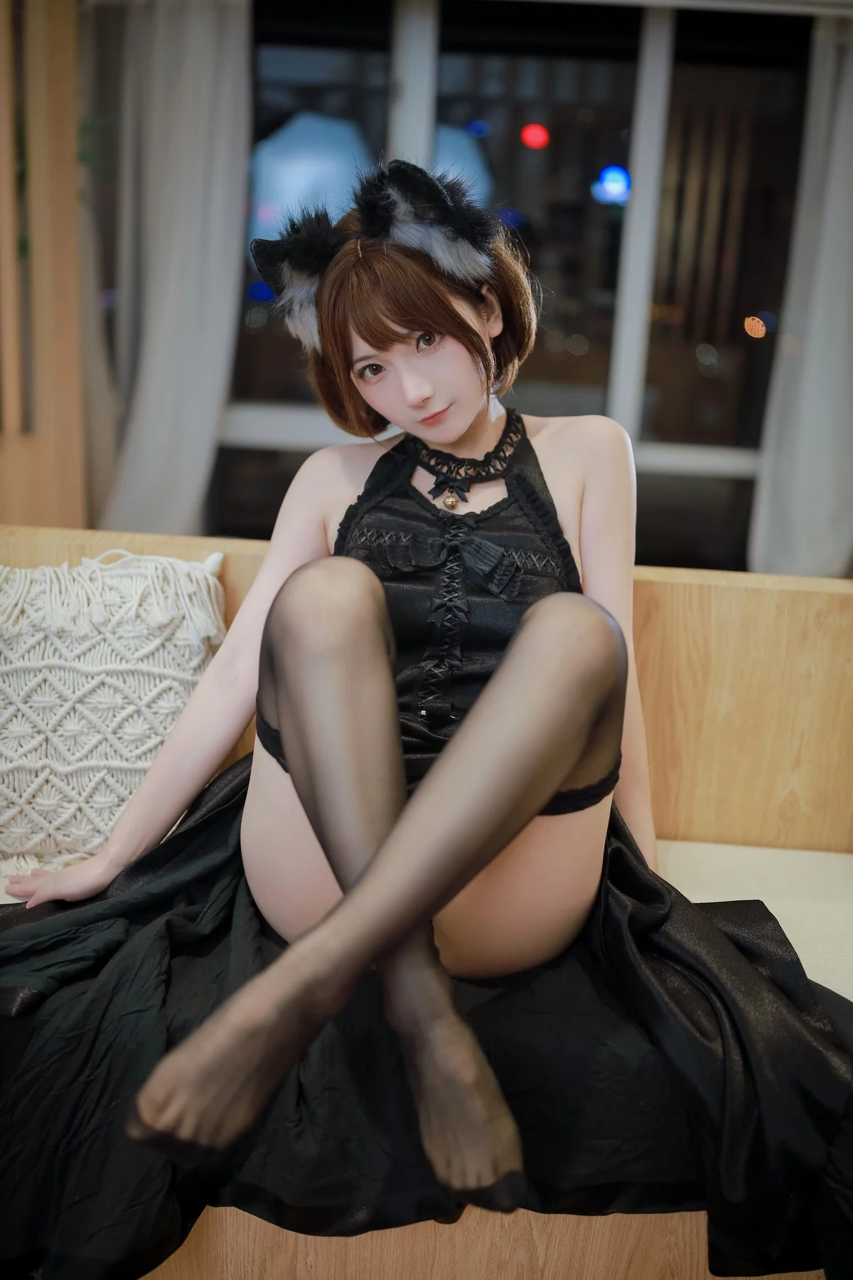 网络美女次屁啦奴仆主题性感黑色薄透连体衣透视秀性感白色蕾丝内衣诱惑写真39P