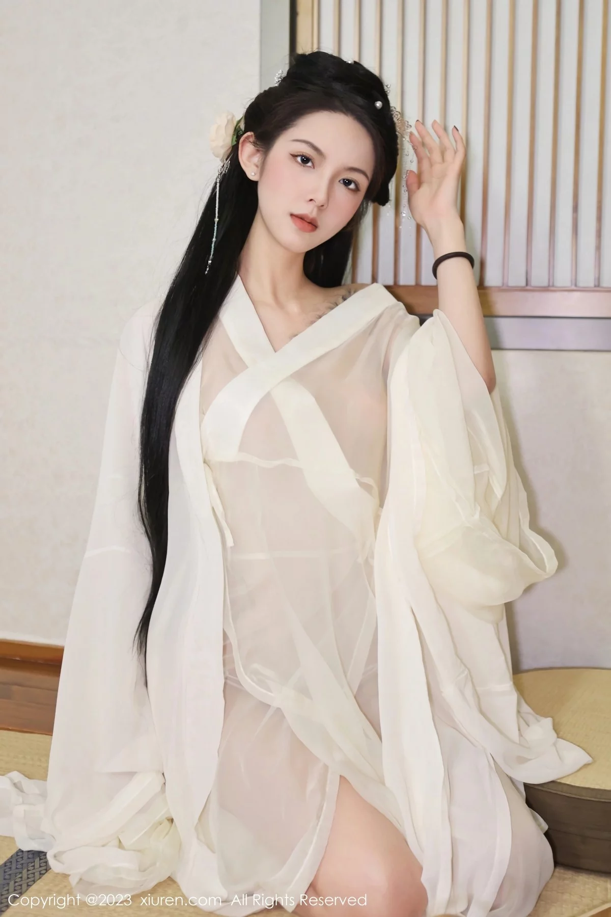 XiuRen第6430期_模特乔一一温泉浴池白纱轻透古装服饰秀惹火身材极致诱惑写真82P
