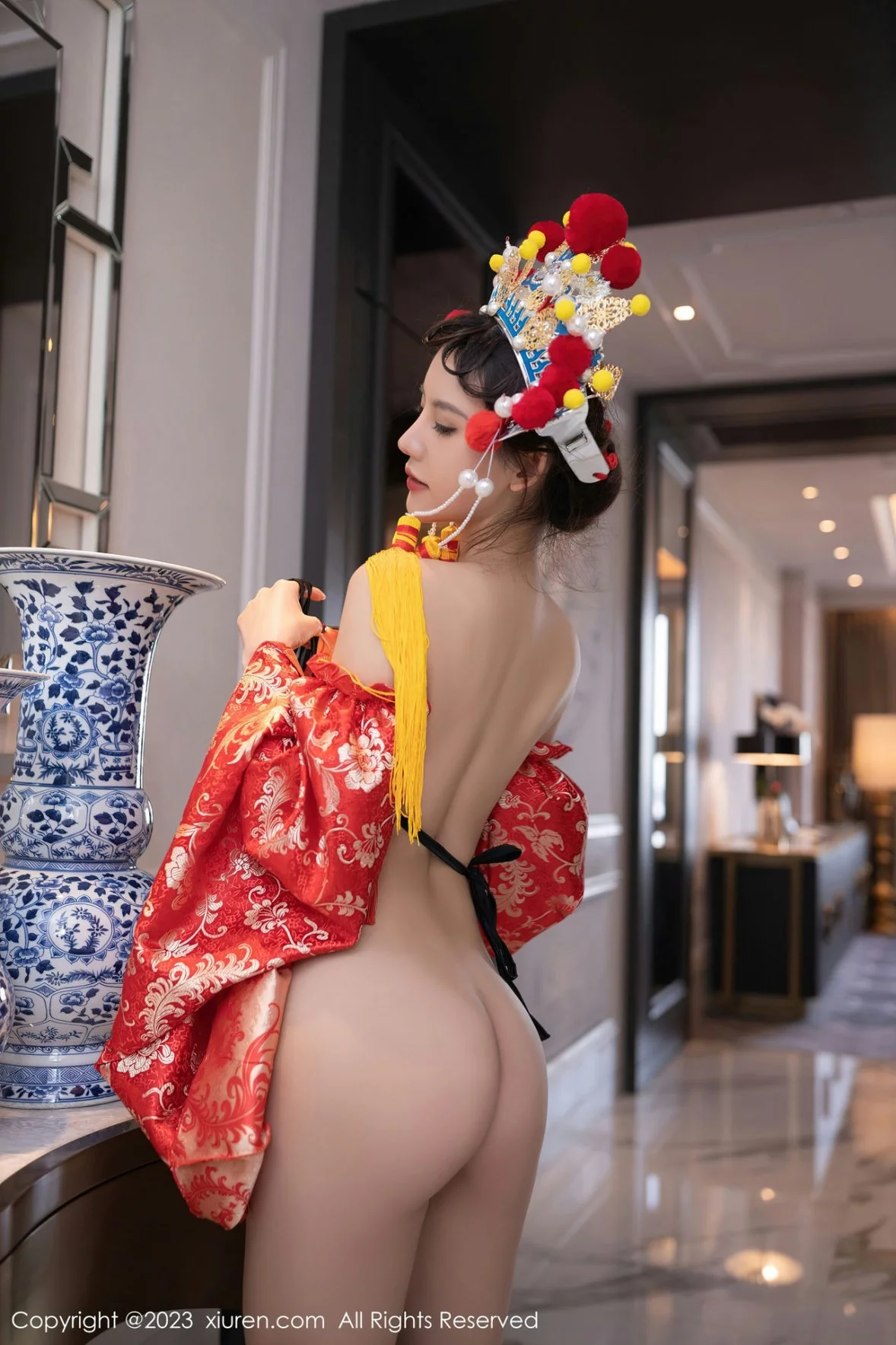 XiuRen第6308期_模特就是阿朱啊喜庆花嫁主题私房半脱露曼妙绝美身姿诱惑写真81P