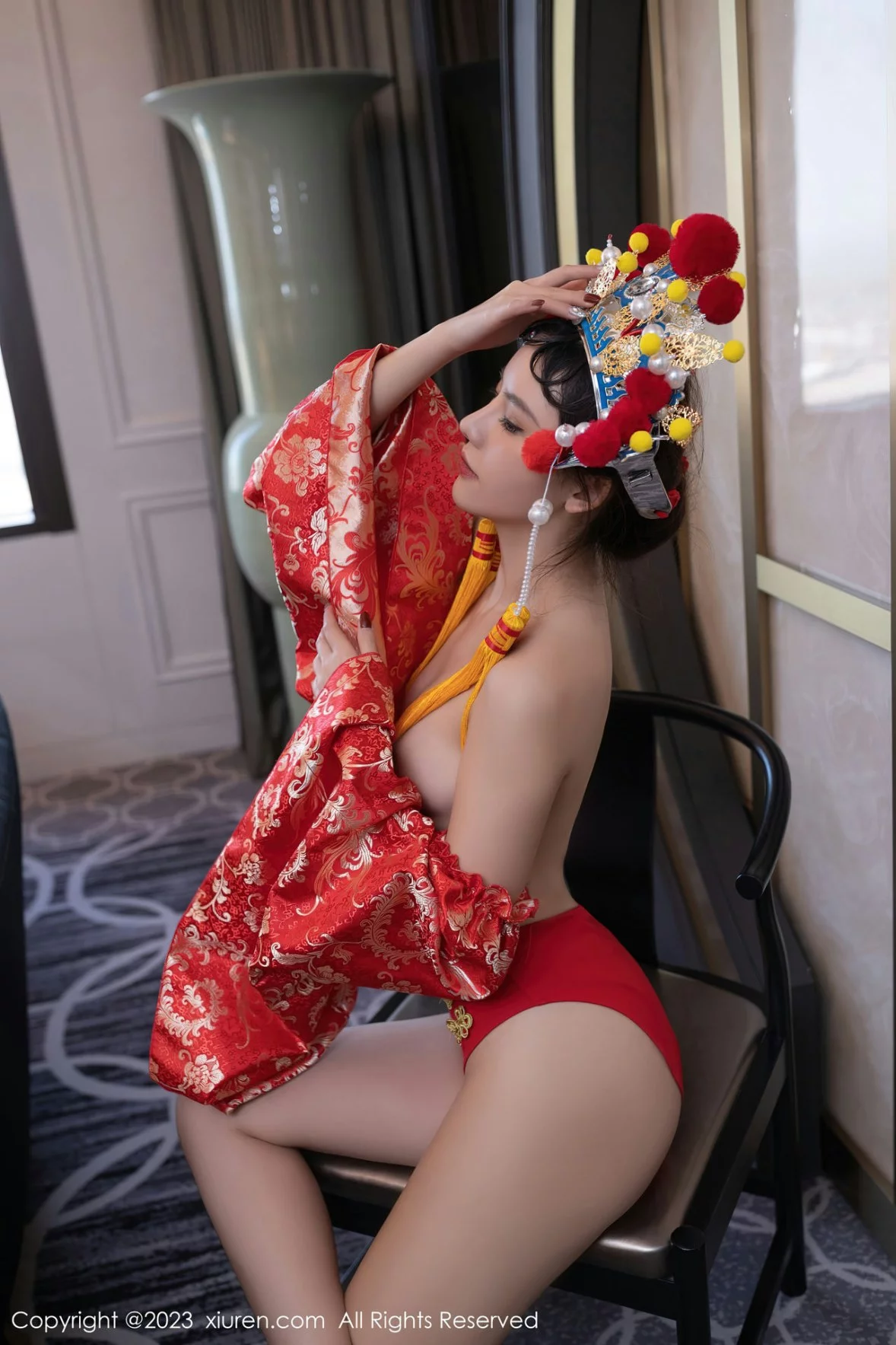 XiuRen第6308期_模特就是阿朱啊喜庆花嫁主题私房半脱露曼妙绝美身姿诱惑写真81P