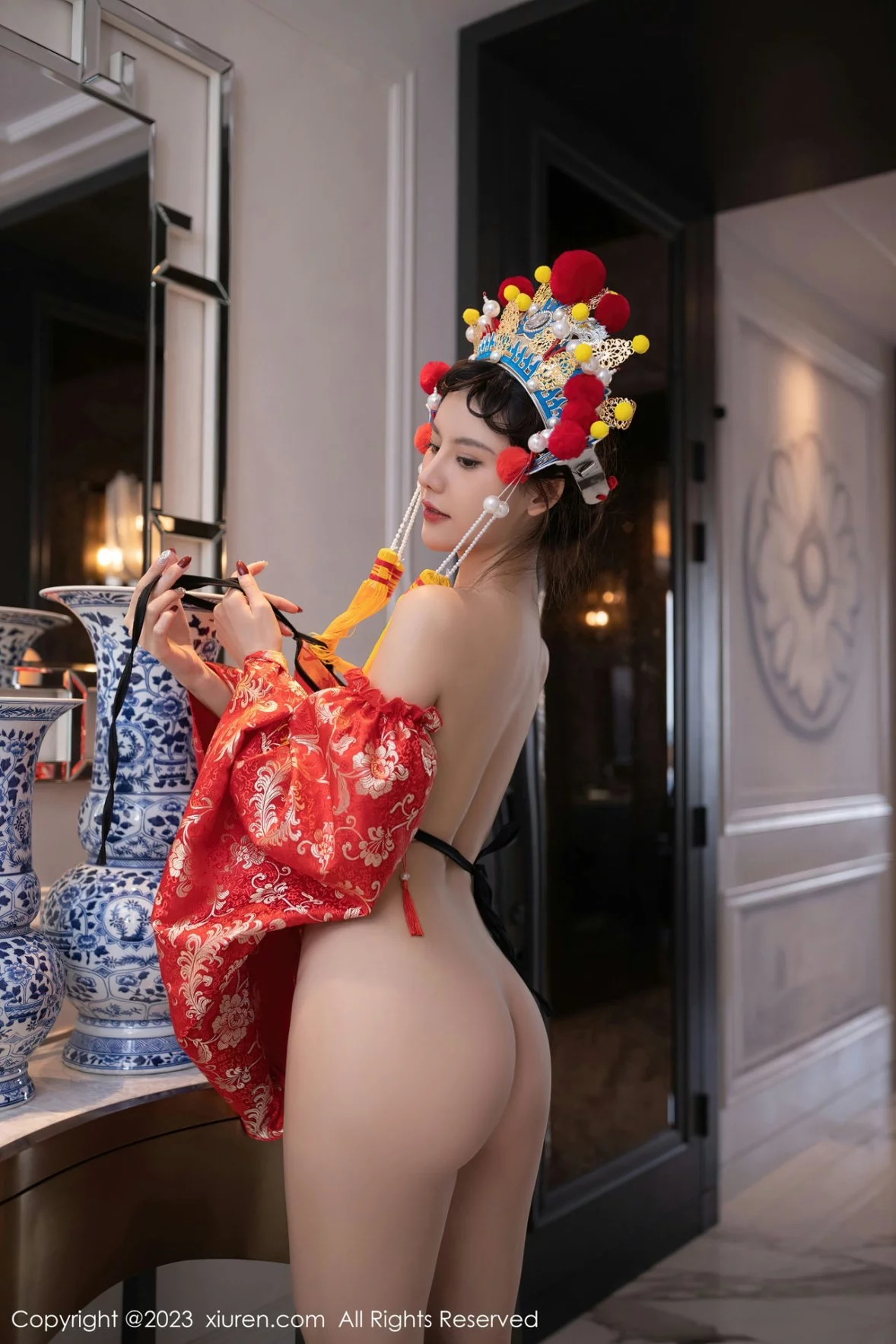 XiuRen第6308期_模特就是阿朱啊喜庆花嫁主题私房半脱露曼妙绝美身姿诱惑写真81P