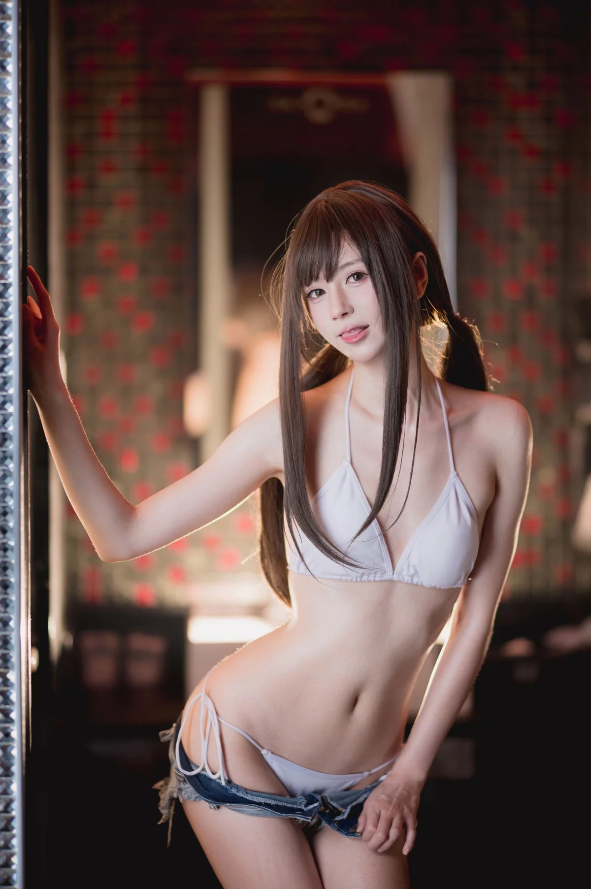 网络美女西园寺南歌白色内衣主题脱超短牛仔裤露性感白色内衣完美诱惑写真37P