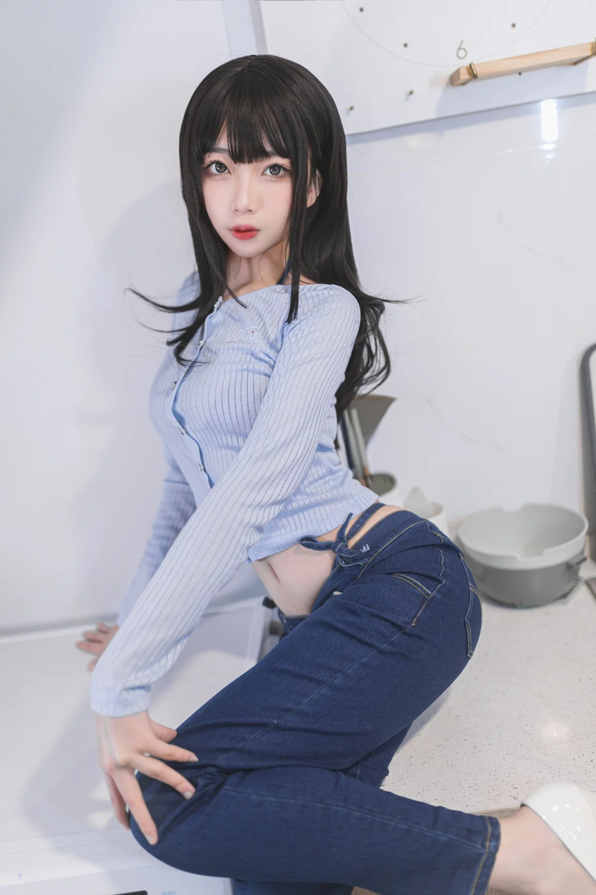 网络美女杏仁曲奇吉他妹妹2.0主题私房脱牛仔裤露性感牛仔内衣迷人诱惑写真41P