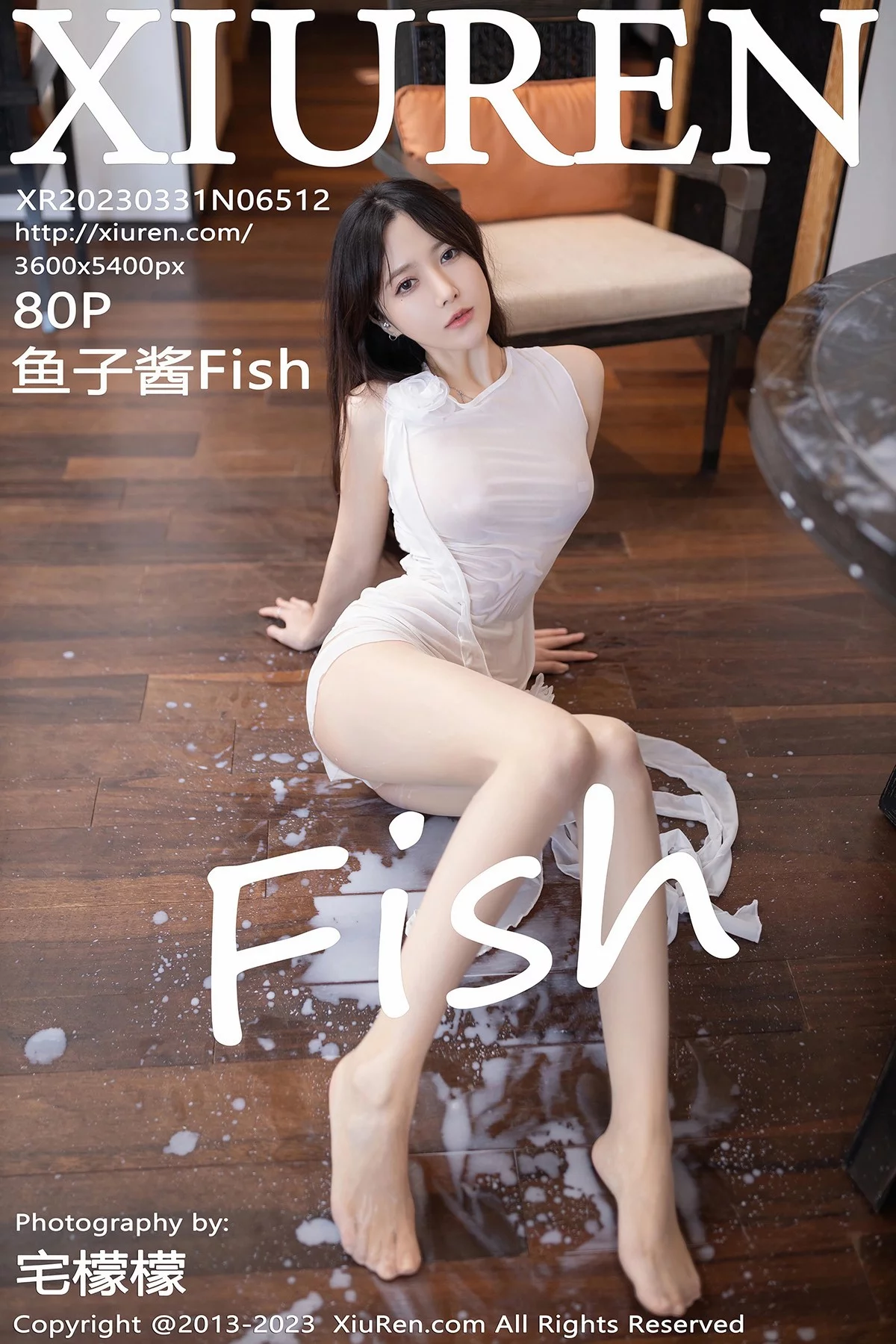 XiuRen第6512期_模特鱼子酱Fish白色轻透服配原色丝袜湿身秀惹火身材诱惑写真80P
