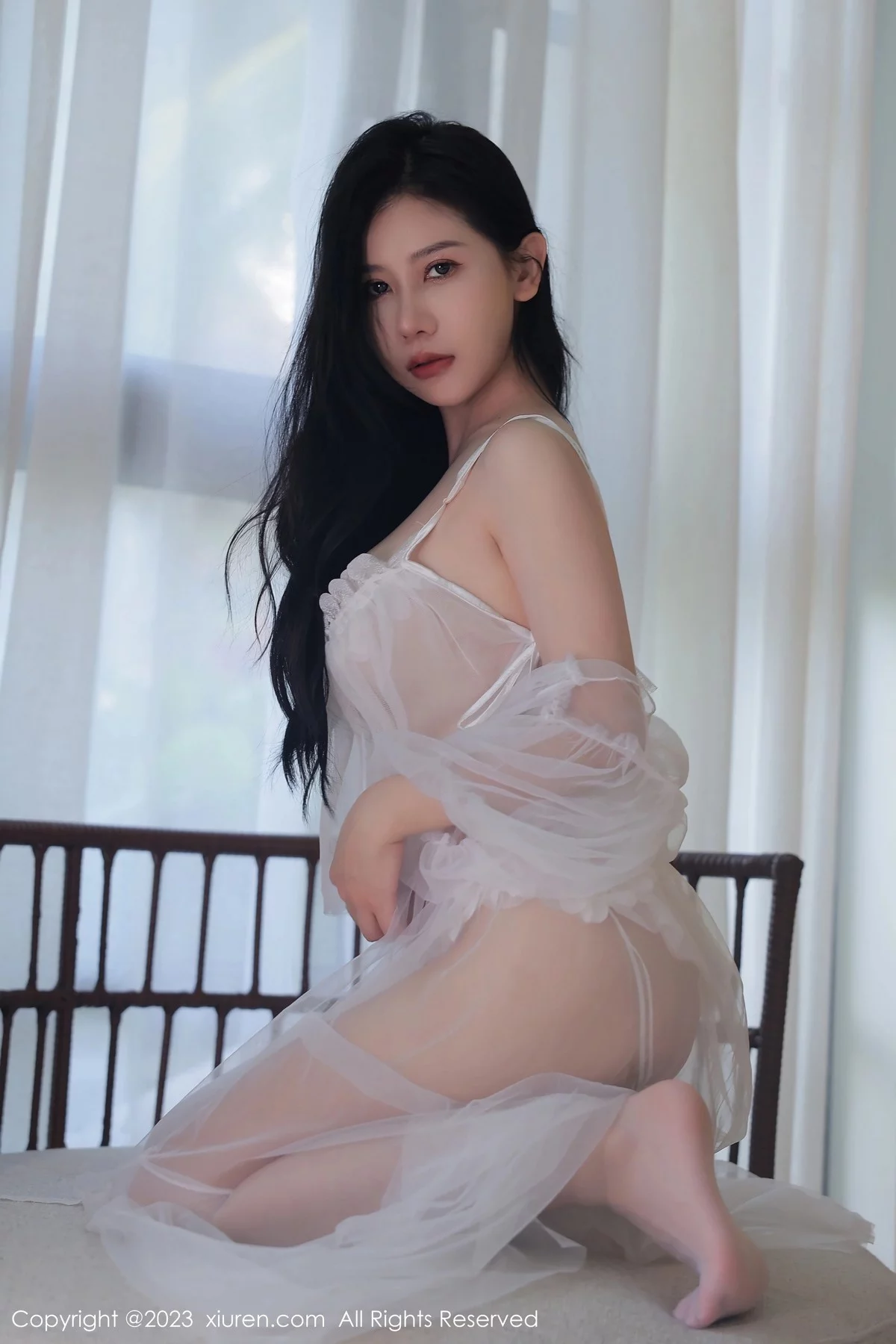 XiuRen第6521期_模特尹甜甜性感白色网纱情趣服饰配白丝袜秀完美身材诱惑写真63P