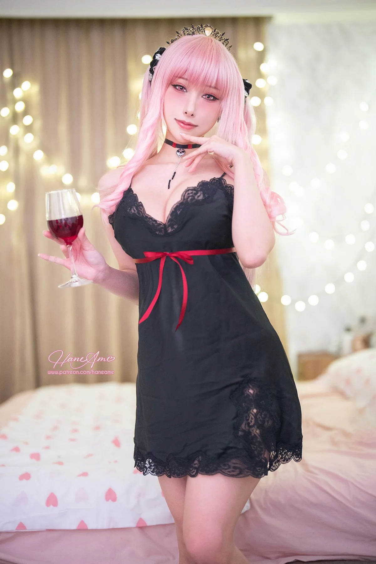 Coser美女雨波_HaneAme死神睡衣主题性感黑色蕾丝吊袜睡衣秀豪乳诱惑写真32P