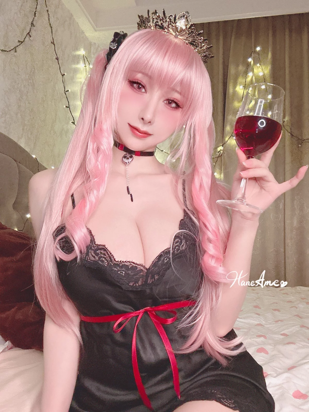 Coser美女雨波_HaneAme死神睡衣主题性感黑色蕾丝吊袜睡衣秀豪乳诱惑写真32P