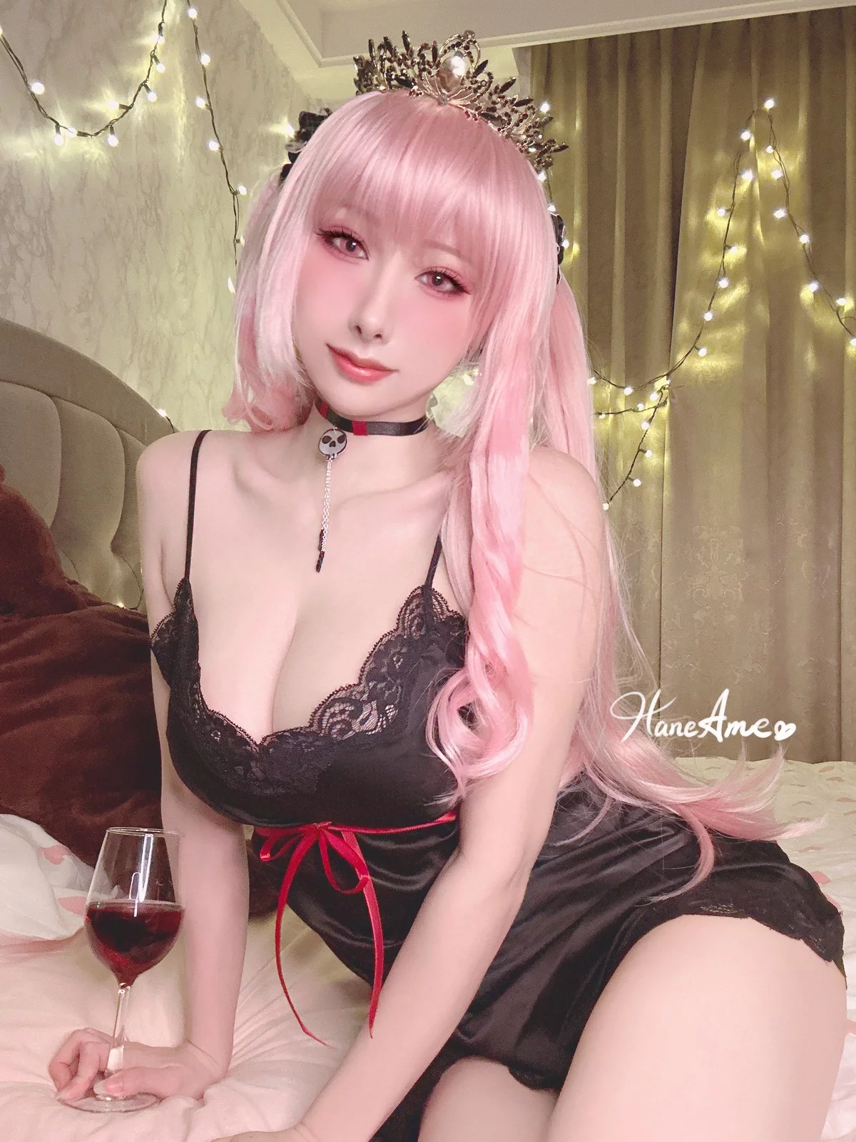 Coser美女雨波_HaneAme死神睡衣主题性感黑色蕾丝吊袜睡衣秀豪乳诱惑写真32P