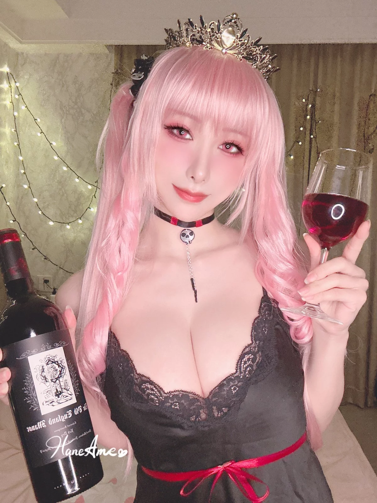 Coser美女雨波_HaneAme死神睡衣主题性感黑色蕾丝吊袜睡衣秀豪乳诱惑写真32P