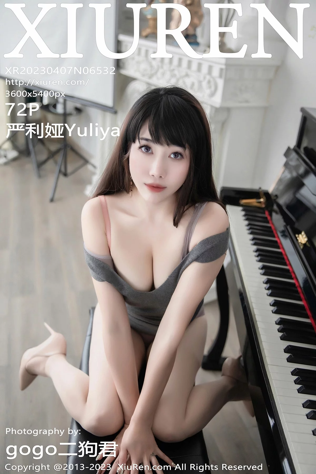 XiuRen第6532期_模特严利娅Yuliya钢琴师角色灰色连身短裙秀曼妙身姿诱惑写真72P