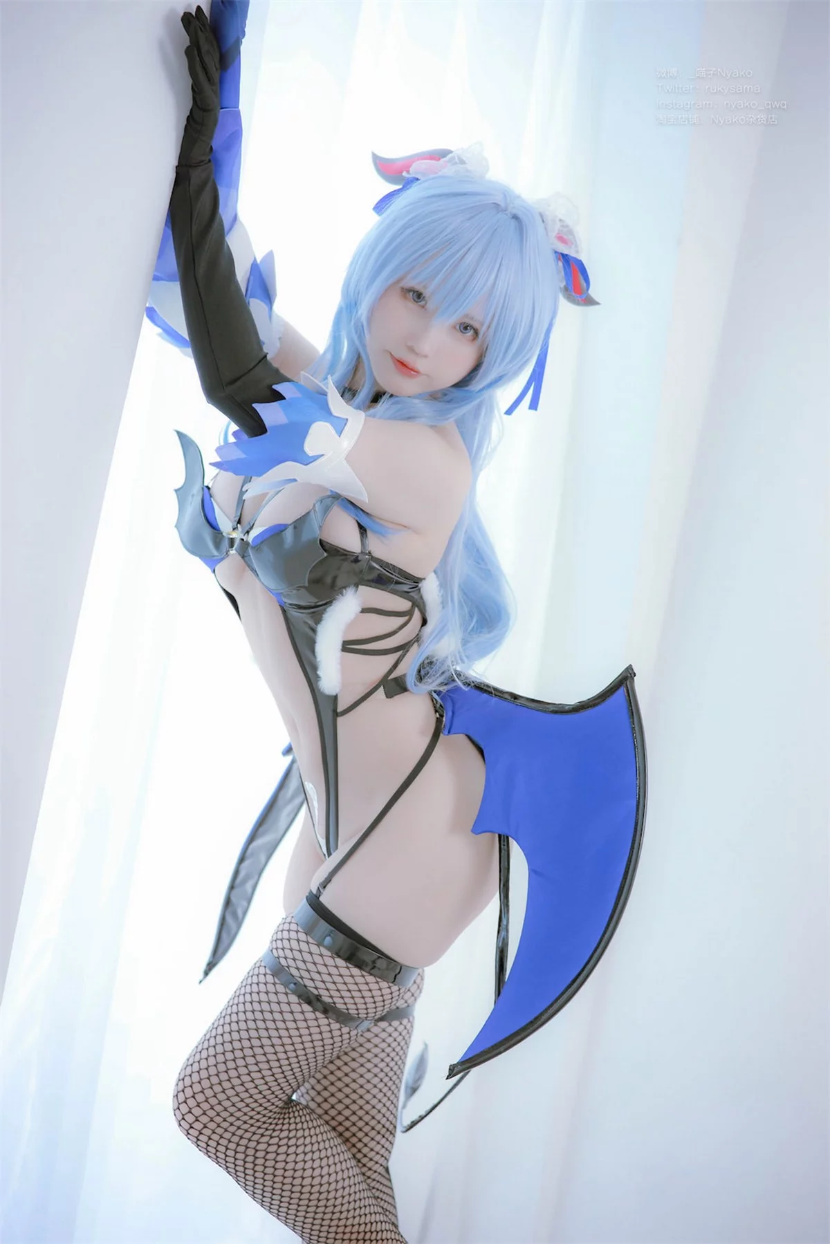 网络美女Nyako喵子原神甘雨魅魔主题性感黑色情趣连体衣配黑丝网袜极致魅惑写真76P