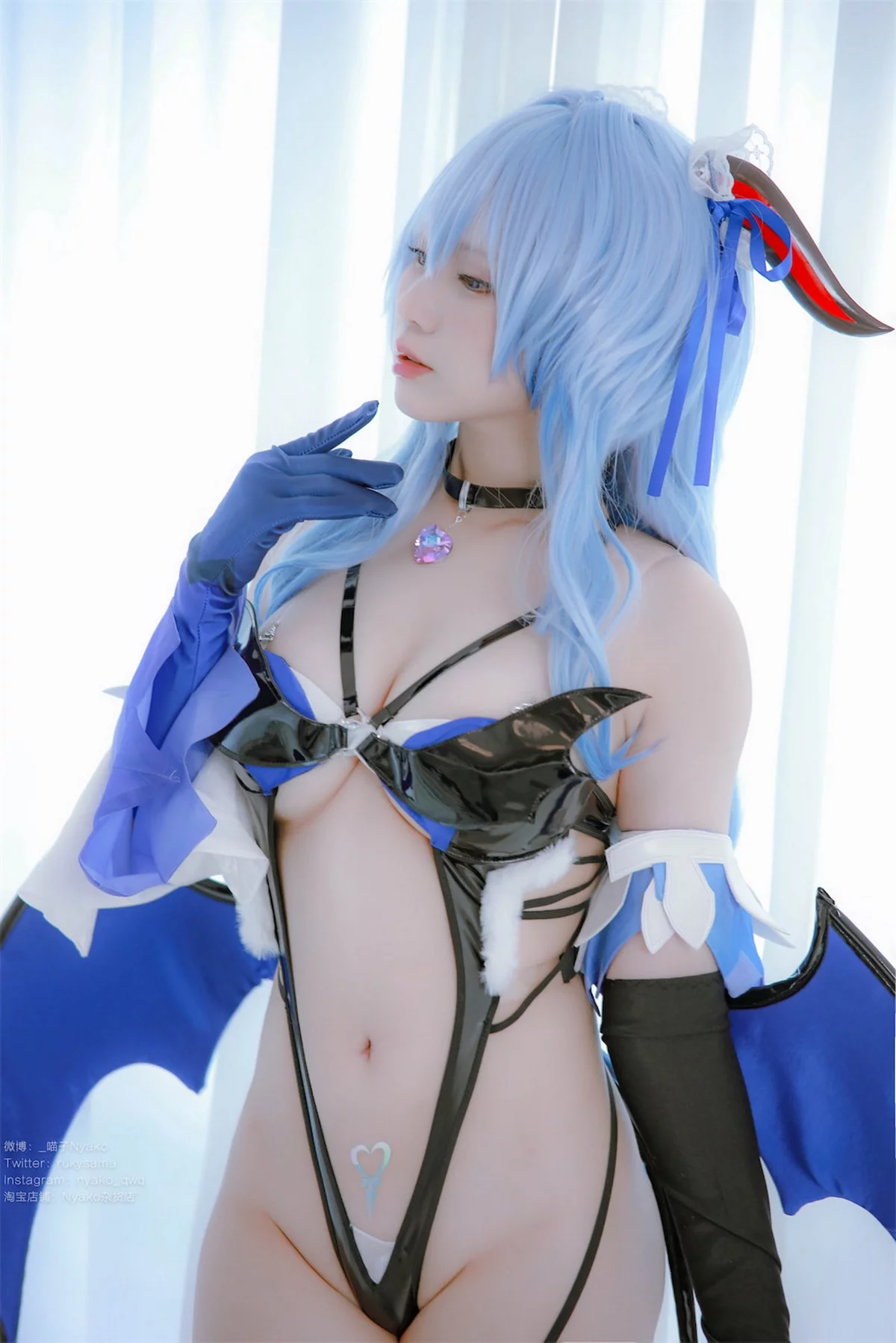 网络美女Nyako喵子原神甘雨魅魔主题性感黑色情趣连体衣配黑丝网袜极致魅惑写真76P
