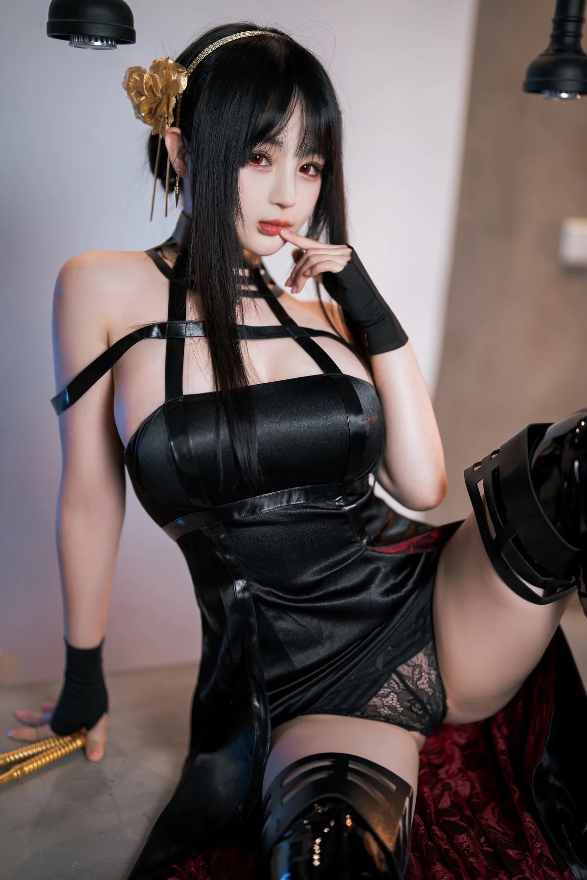 网络美女桜井宁宁约尔太太主题私房脱性感黑色长裙露黑色情趣内衣诱惑写真75P