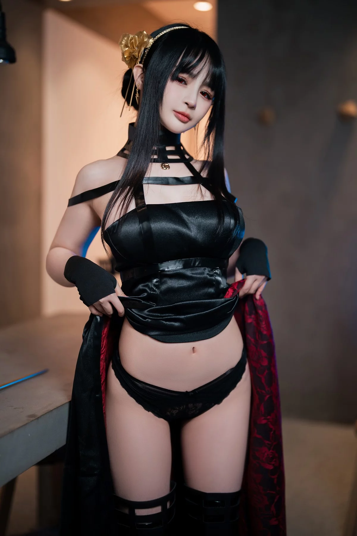 网络美女桜井宁宁约尔太太主题私房脱性感黑色长裙露黑色情趣内衣诱惑写真75P