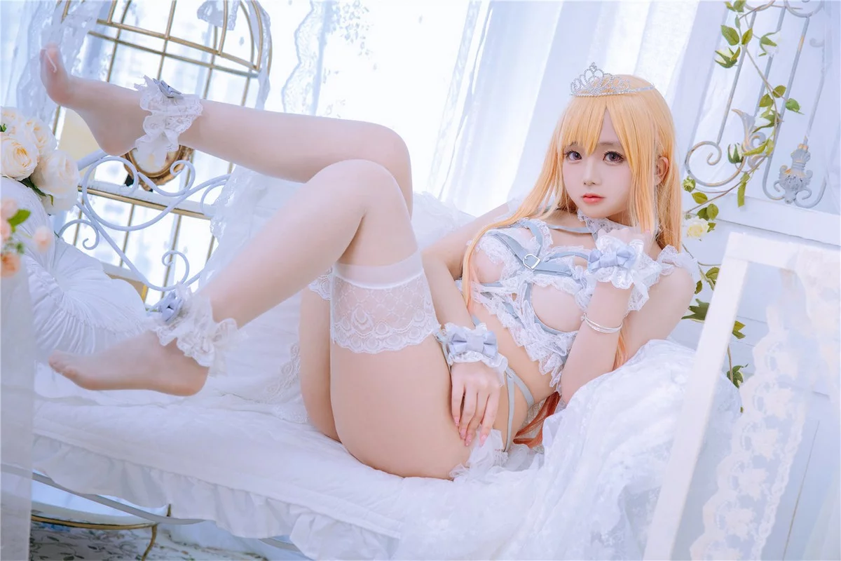 Cosplay美女日奈娇喜多川海梦花嫁主题性感白色情趣内衣配蕾丝袜完美诱惑写真76P
