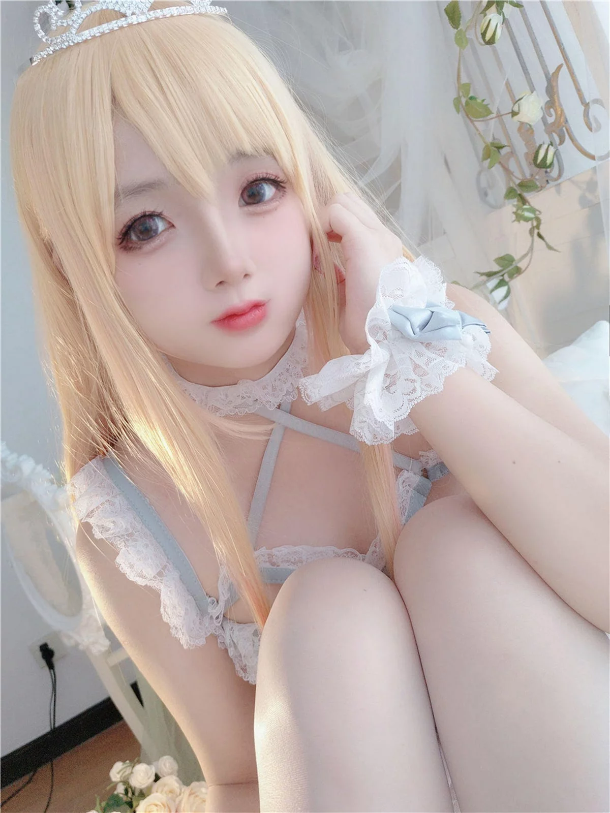 Cosplay美女日奈娇喜多川海梦花嫁主题性感白色情趣内衣配蕾丝袜完美诱惑写真76P