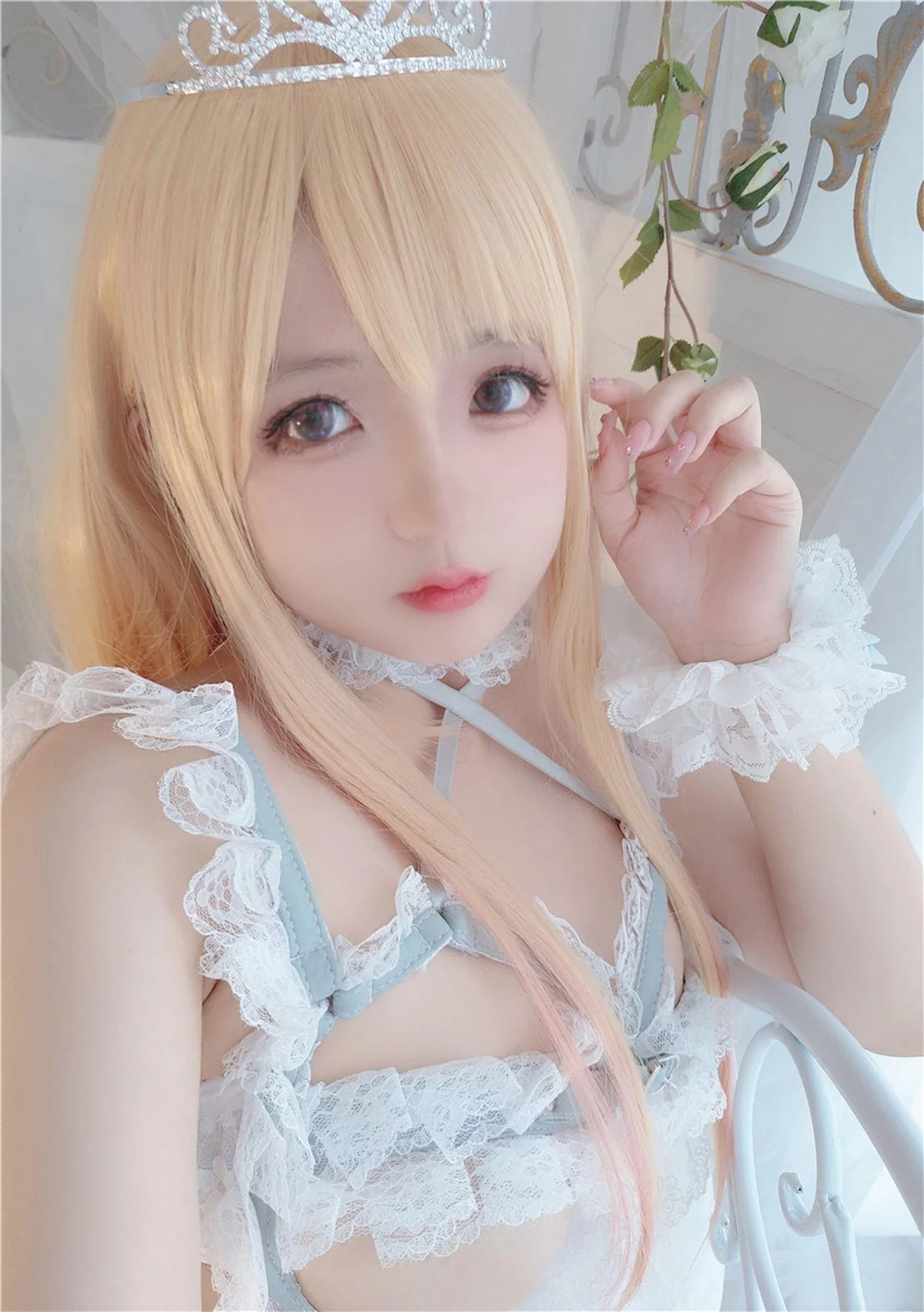 Cosplay美女日奈娇喜多川海梦花嫁主题性感白色情趣内衣配蕾丝袜完美诱惑写真76P