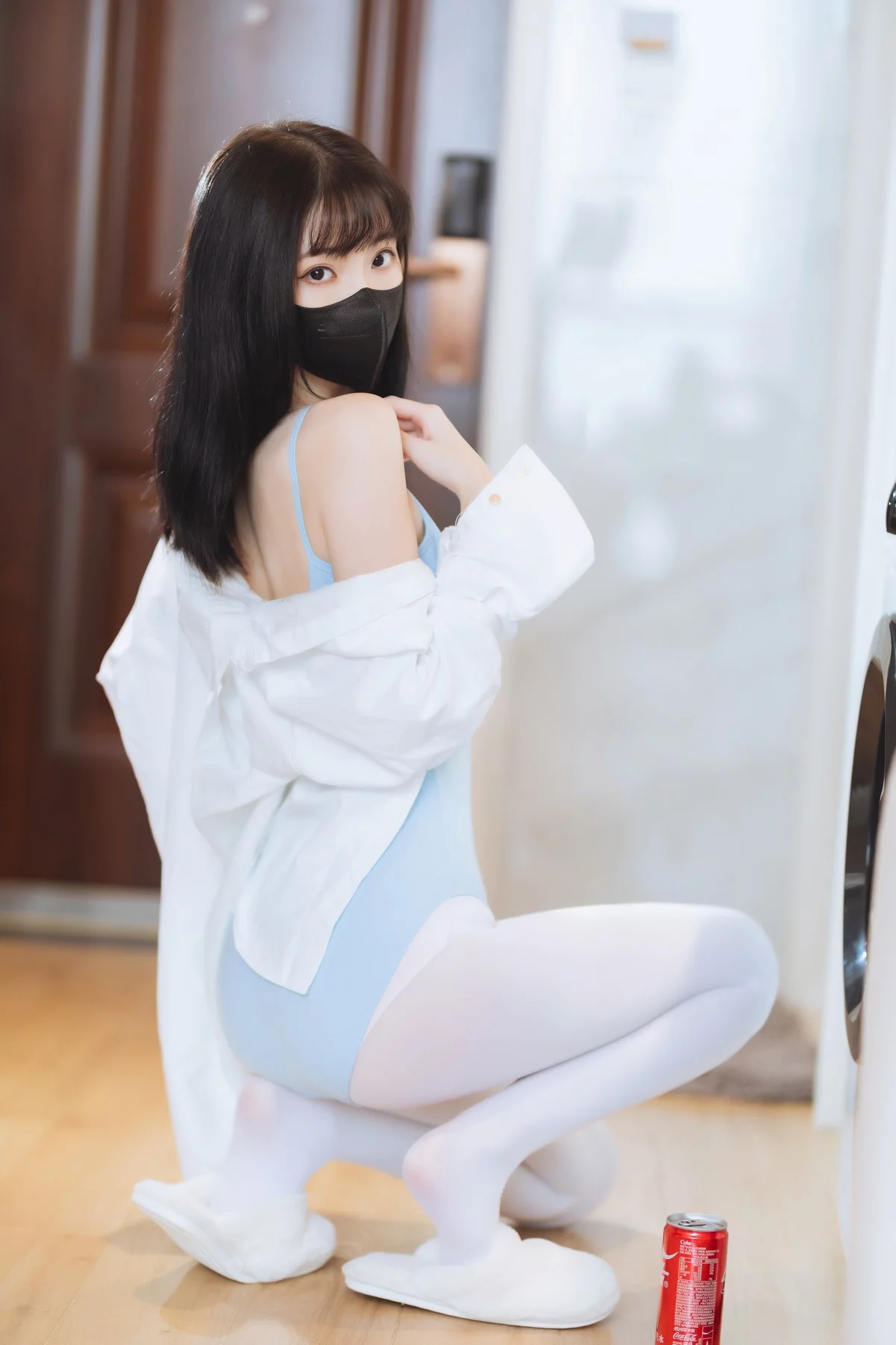 网络美女许岚蓝色芭蕾主题性感白T 下蓝色连体衣配白丝袜秀曼妙身姿诱惑写真40P