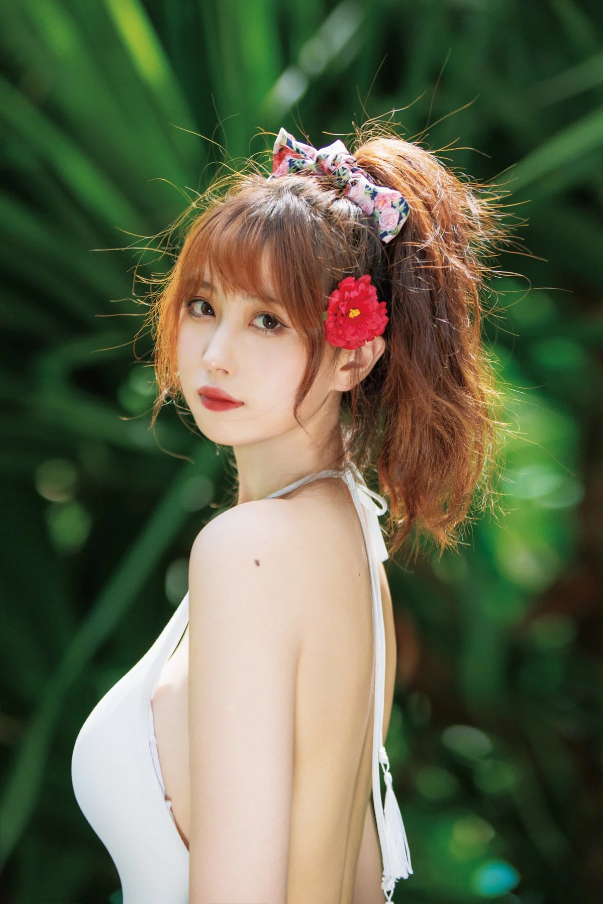 次元少女念雪ww昭和碎花主题性感白色低胸连衣泳衣配碎花短裙迷人诱惑写真34P