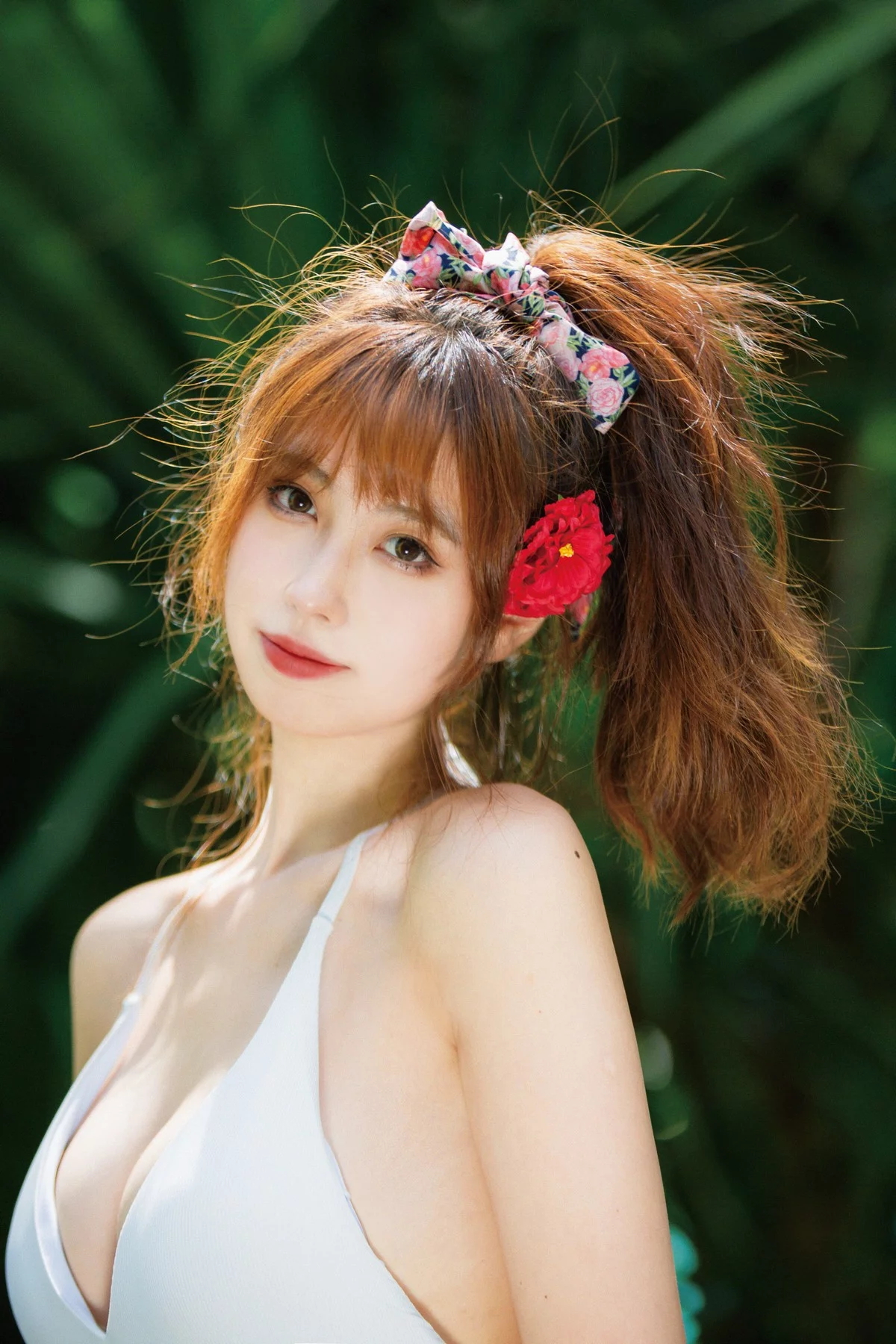 次元少女念雪ww昭和碎花主题性感白色低胸连衣泳衣配碎花短裙迷人诱惑写真34P