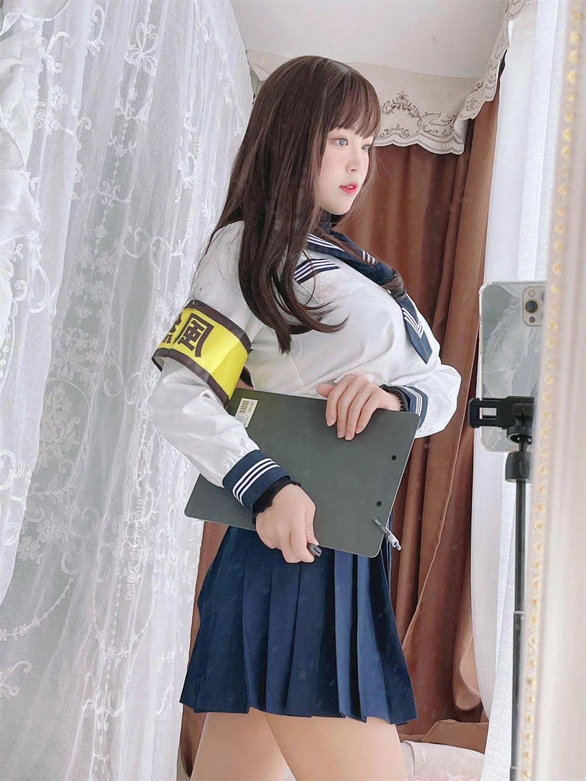 萌系小姐姐白烨风纪委员主题性感学生制服半脱露风纪内衣秀完美身材诱惑写真59P