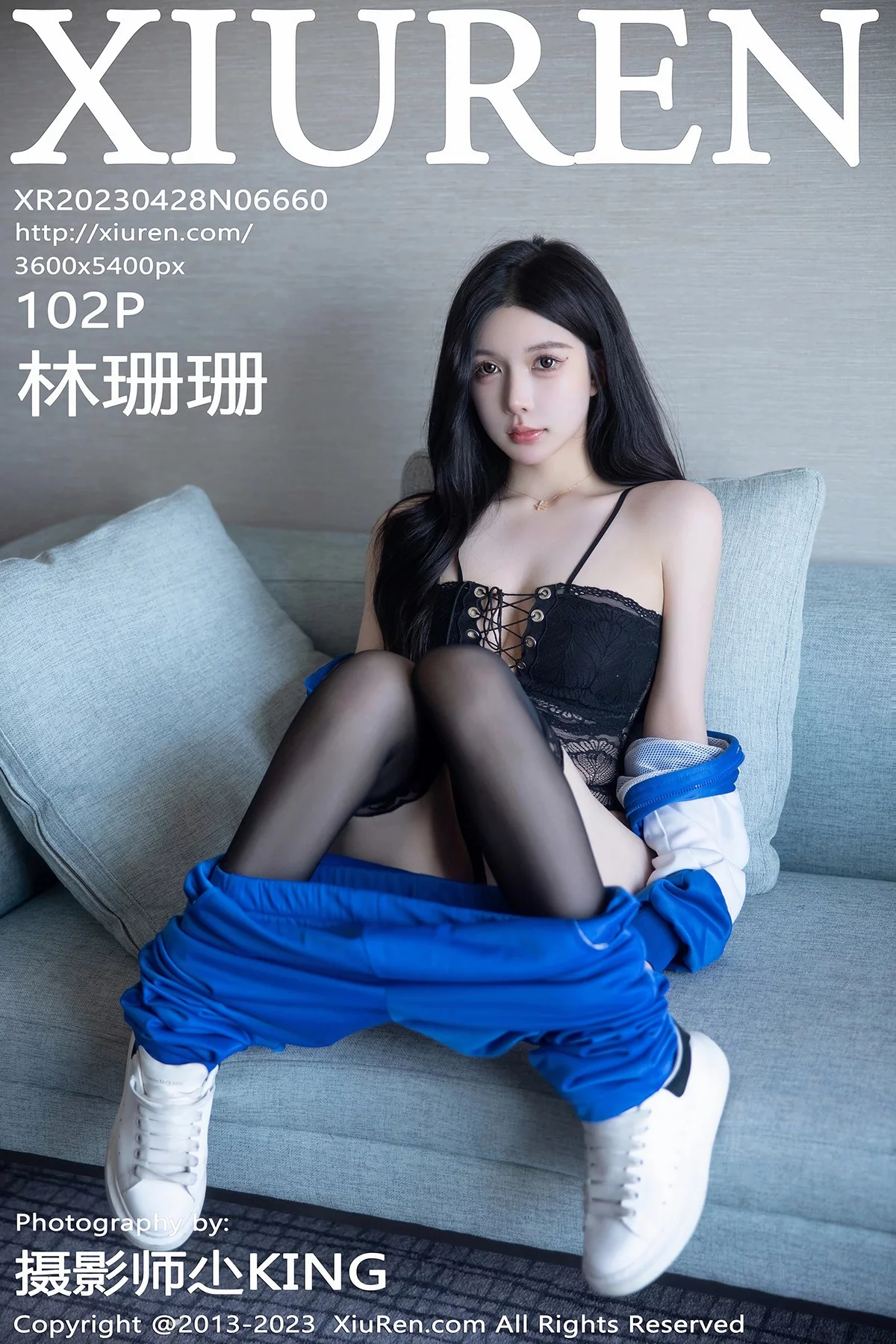 XiuRen第6660期_模特林珊珊性感蓝色运动服露黑色情趣内衣秀惹火身材诱惑写真101P