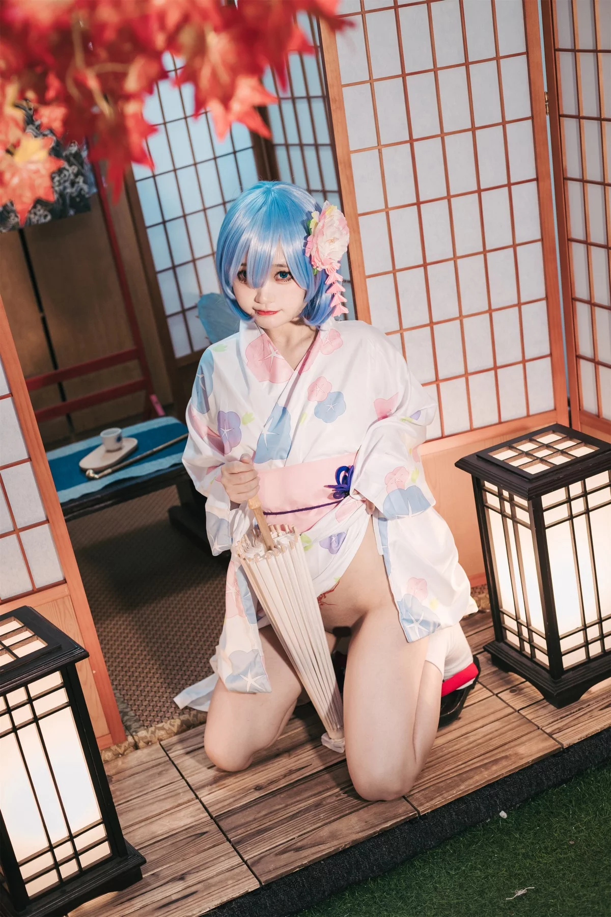 Coser美女神沢永莉蕾姆和风主题私房性感日系和服半脱秀完美身材诱惑写真47P