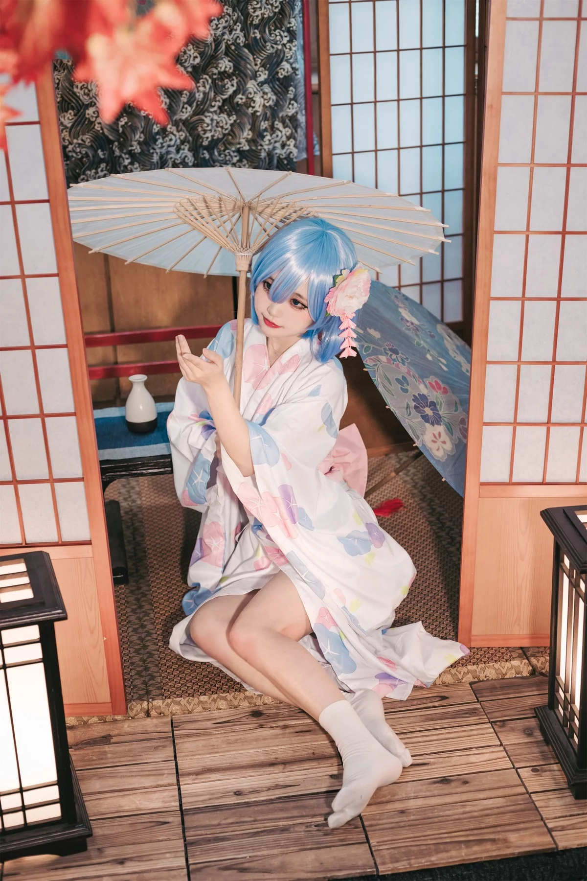 Coser美女神沢永莉蕾姆和风主题私房性感日系和服半脱秀完美身材诱惑写真47P