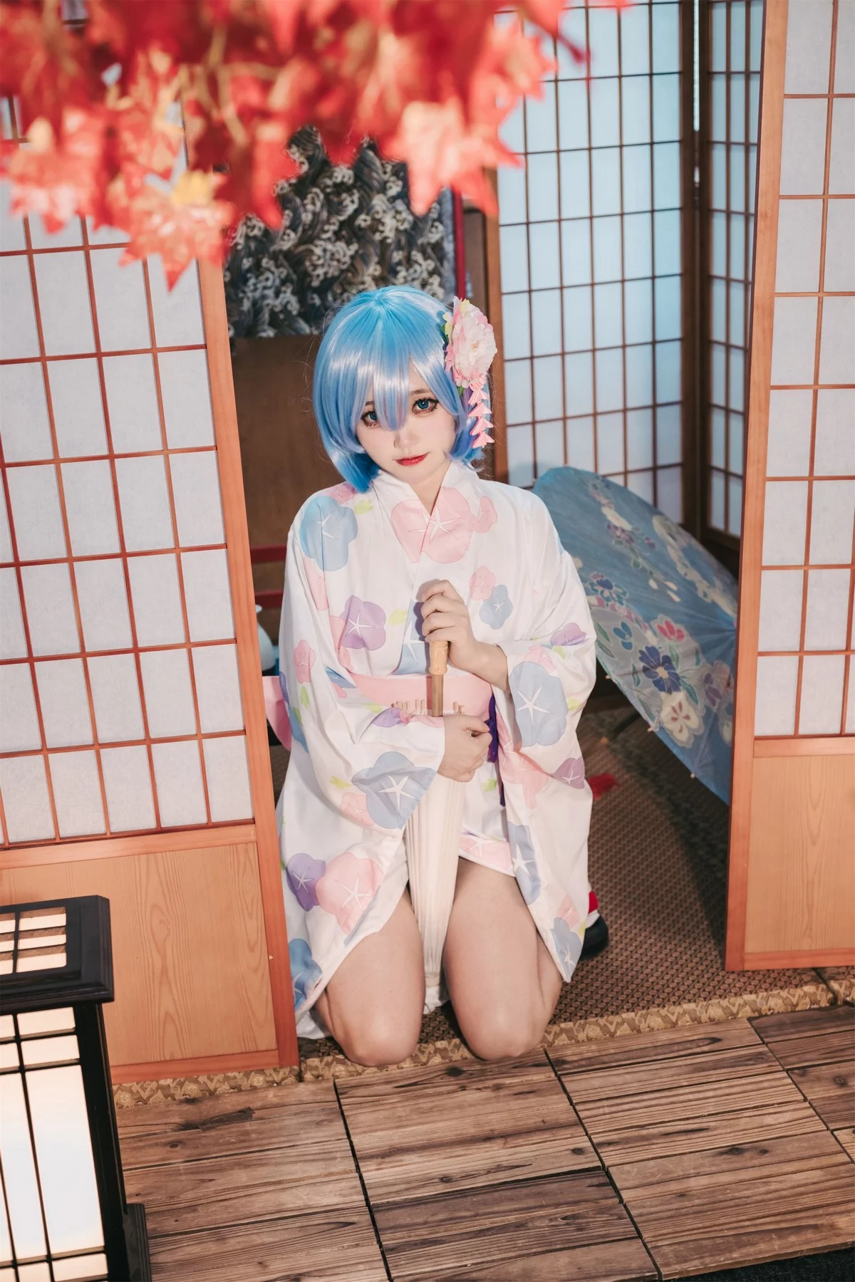 Coser美女神沢永莉蕾姆和风主题私房性感日系和服半脱秀完美身材诱惑写真47P