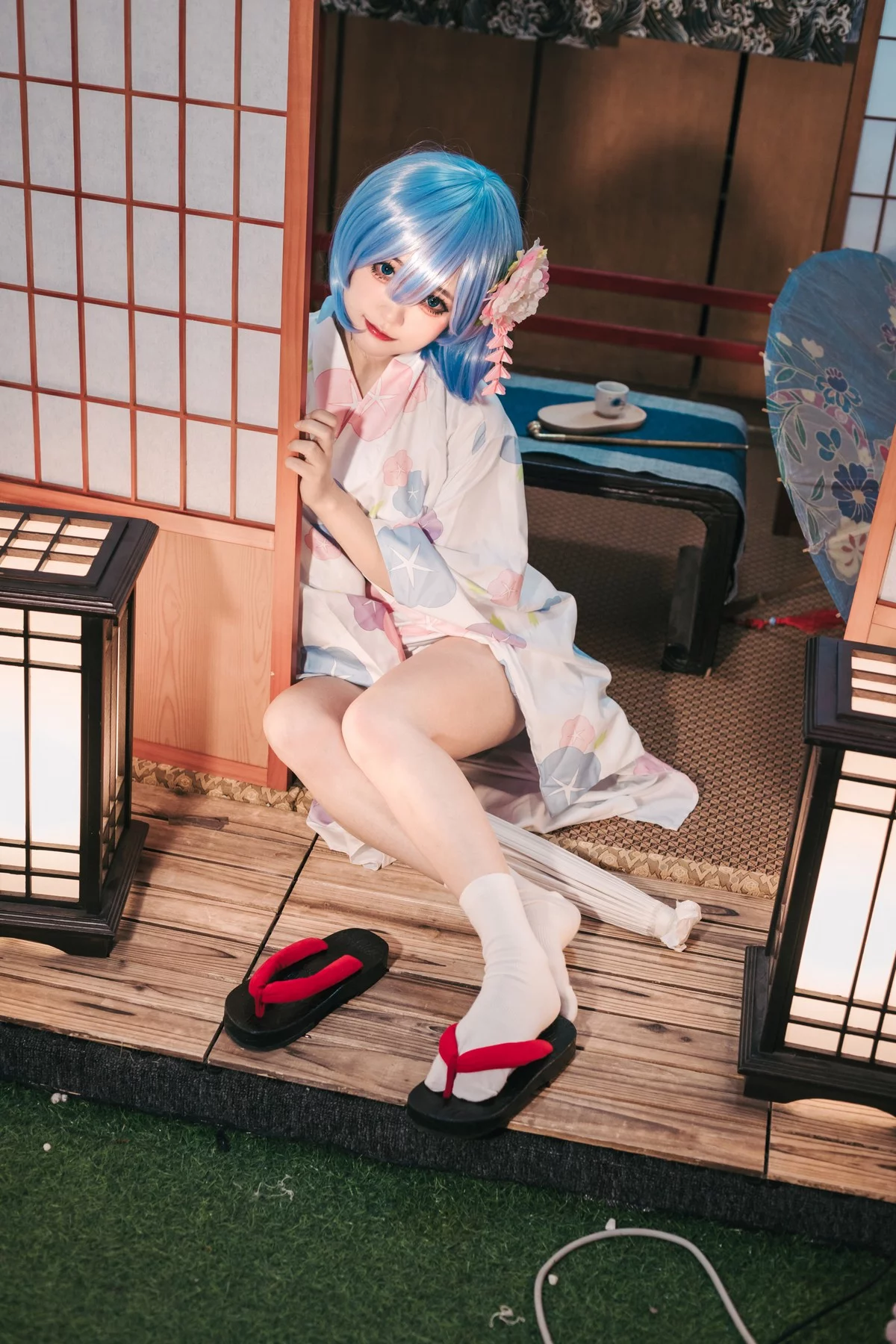Coser美女神沢永莉蕾姆和风主题私房性感日系和服半脱秀完美身材诱惑写真47P