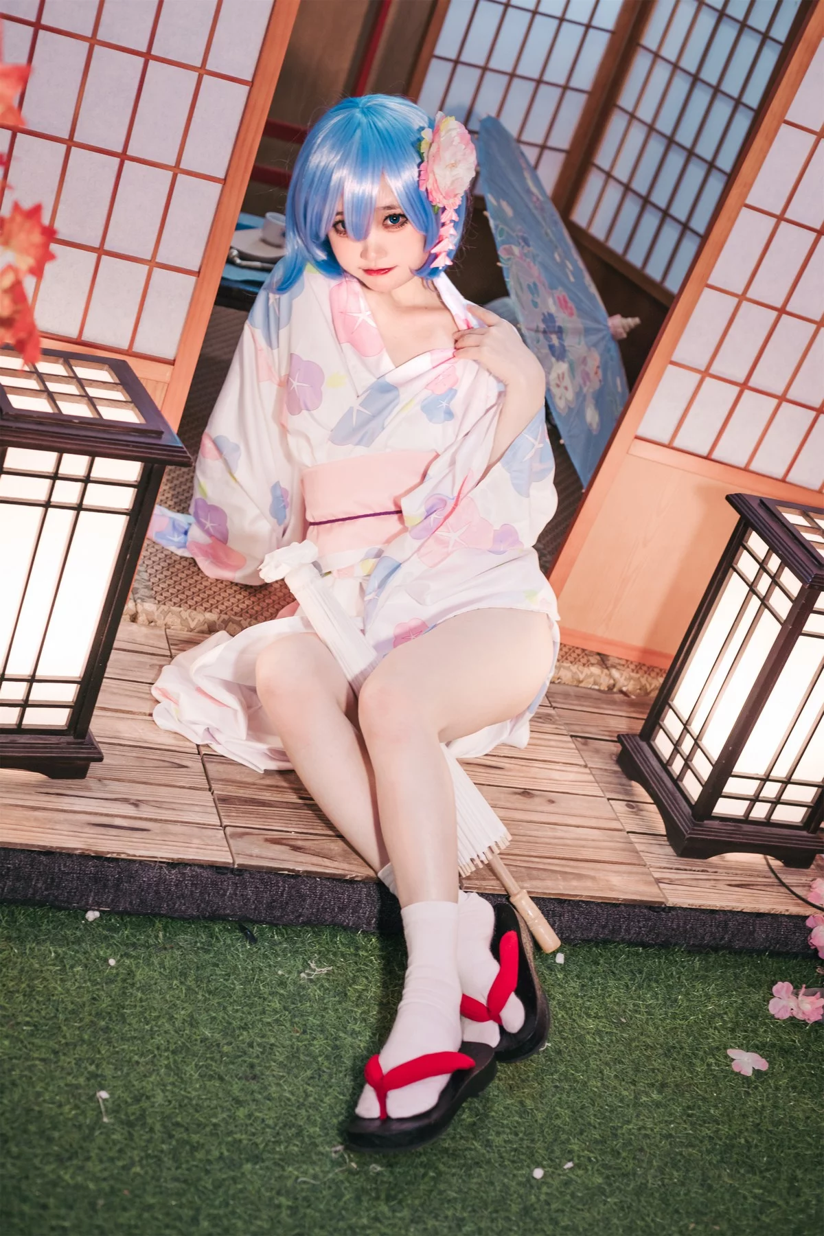 Coser美女神沢永莉蕾姆和风主题私房性感日系和服半脱秀完美身材诱惑写真47P