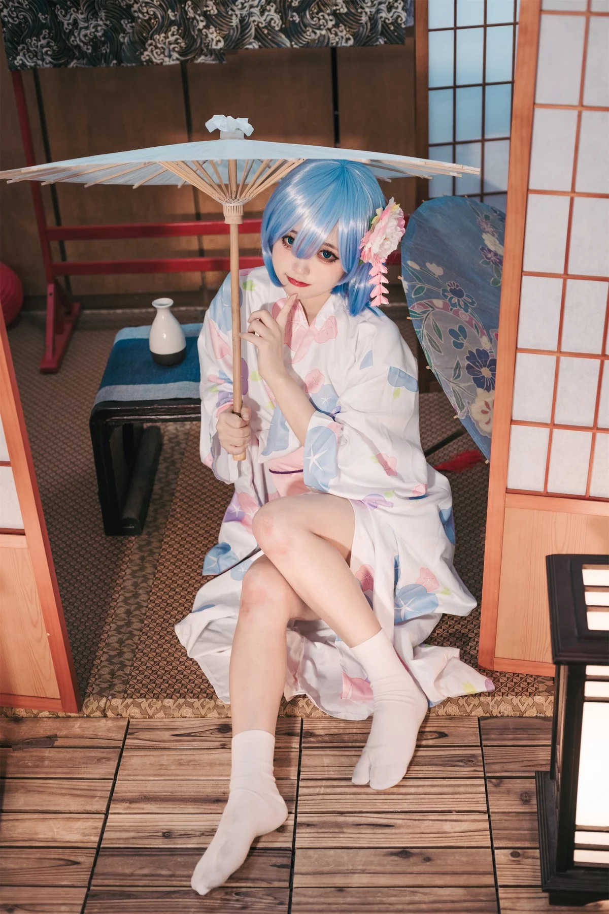 Coser美女神沢永莉蕾姆和风主题私房性感日系和服半脱秀完美身材诱惑写真47P