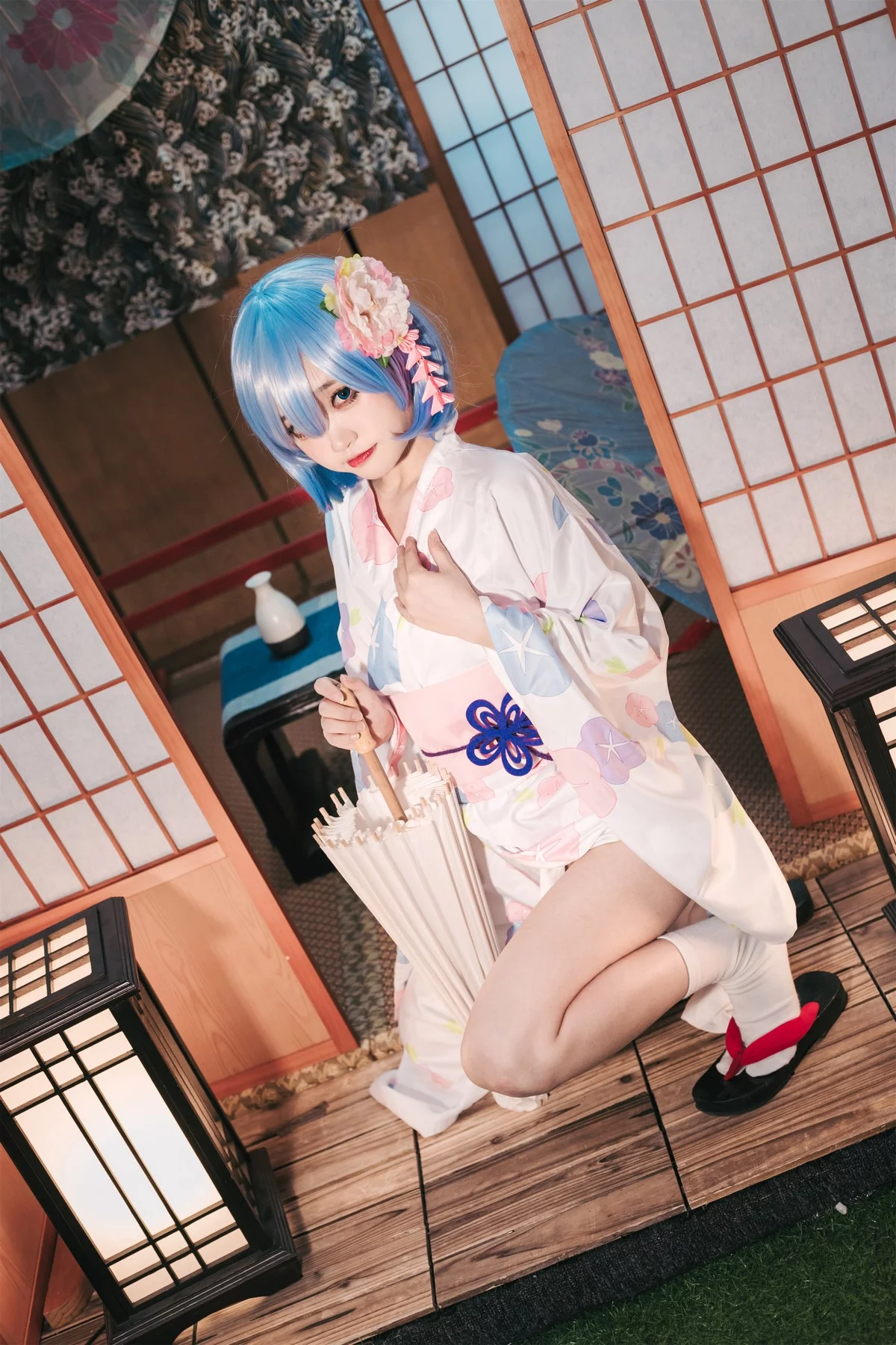 Coser美女神沢永莉蕾姆和风主题私房性感日系和服半脱秀完美身材诱惑写真47P
