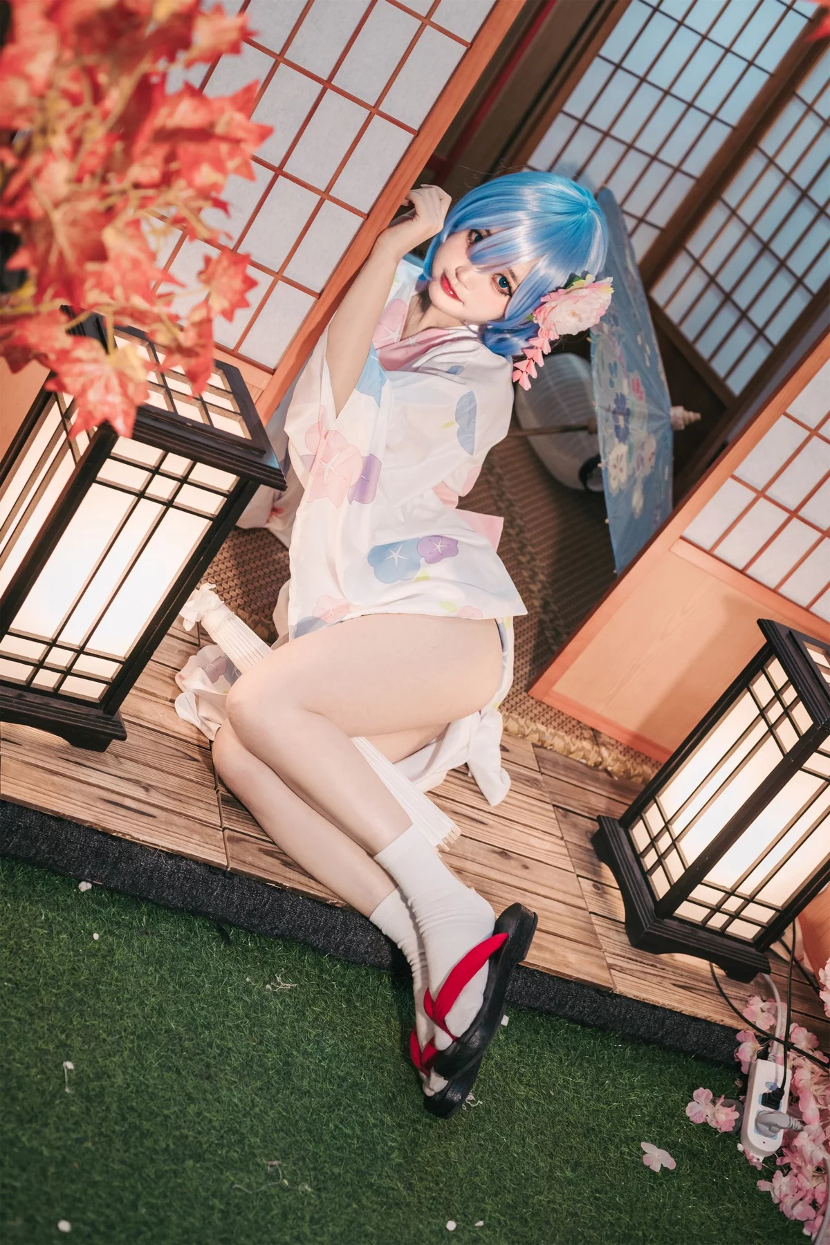 Coser美女神沢永莉蕾姆和风主题私房性感日系和服半脱秀完美身材诱惑写真47P