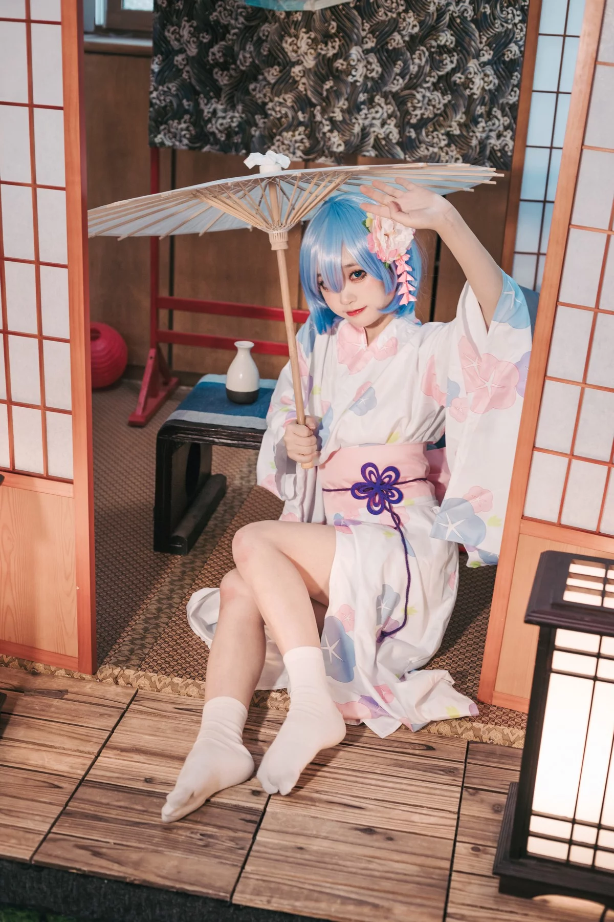 Coser美女神沢永莉蕾姆和风主题私房性感日系和服半脱秀完美身材诱惑写真47P
